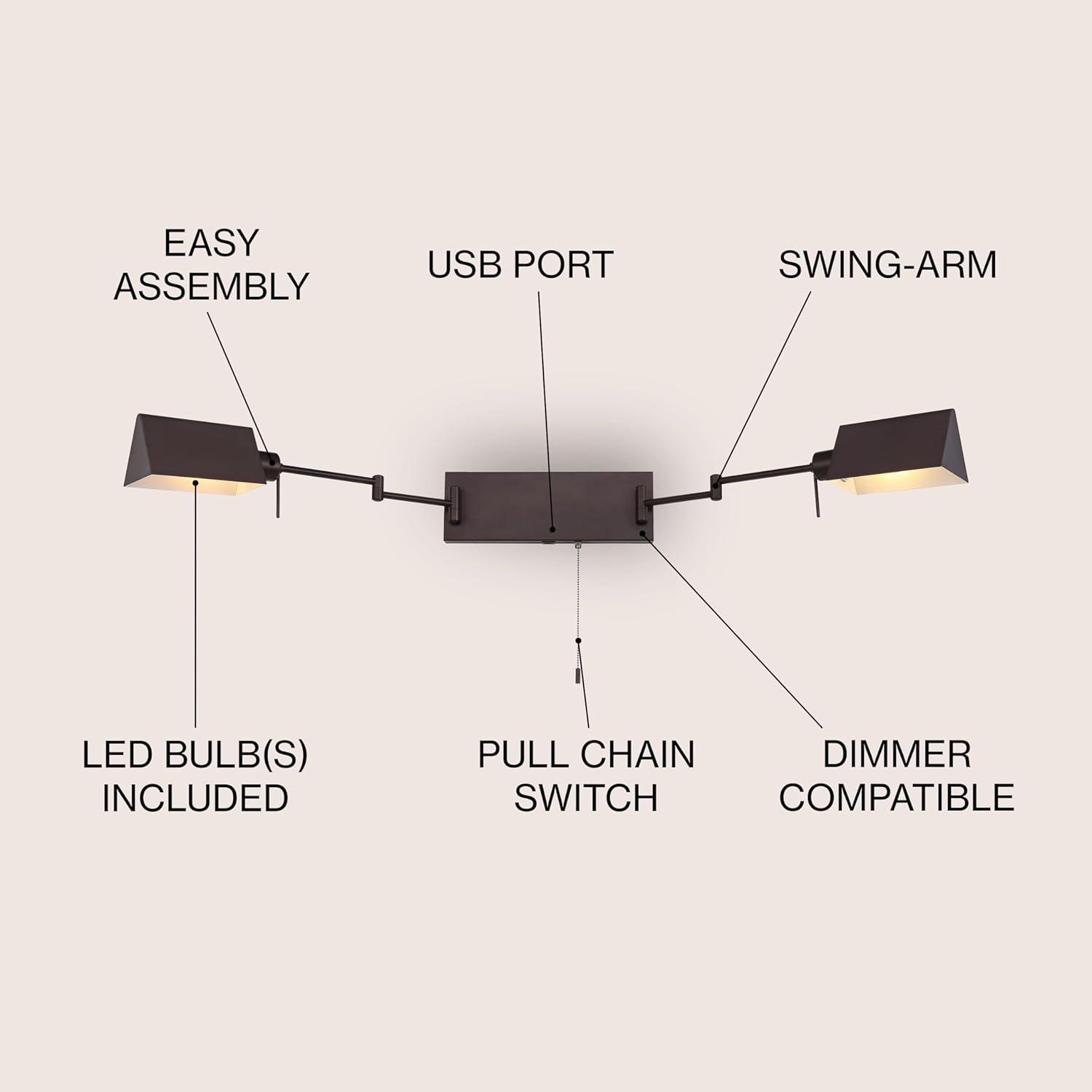 imageJONATHAN Y JYL6015A Arlo 22quot 1Light Single Swing Arm PluginHardwired Iron LED Wall Sconce PullChain USB Charging Port Traditional Farmhouse Modern for Bedroom Living Room Oil Rubbed BronzeOilRubbed Bronze