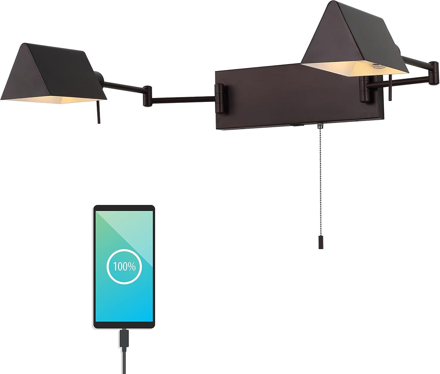 imageJONATHAN Y JYL6015A Arlo 22quot 1Light Single Swing Arm PluginHardwired Iron LED Wall Sconce PullChain USB Charging Port Traditional Farmhouse Modern for Bedroom Living Room Oil Rubbed BronzeOilRubbed Bronze