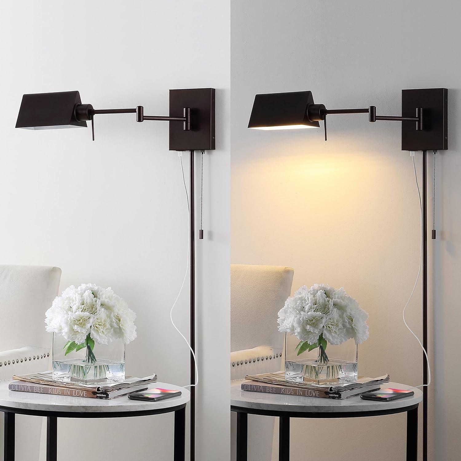 imageJONATHAN Y JYL6015A Arlo 22quot 1Light Single Swing Arm PluginHardwired Iron LED Wall Sconce PullChain USB Charging Port Traditional Farmhouse Modern for Bedroom Living Room Oil Rubbed BronzeOilRubbed Bronze