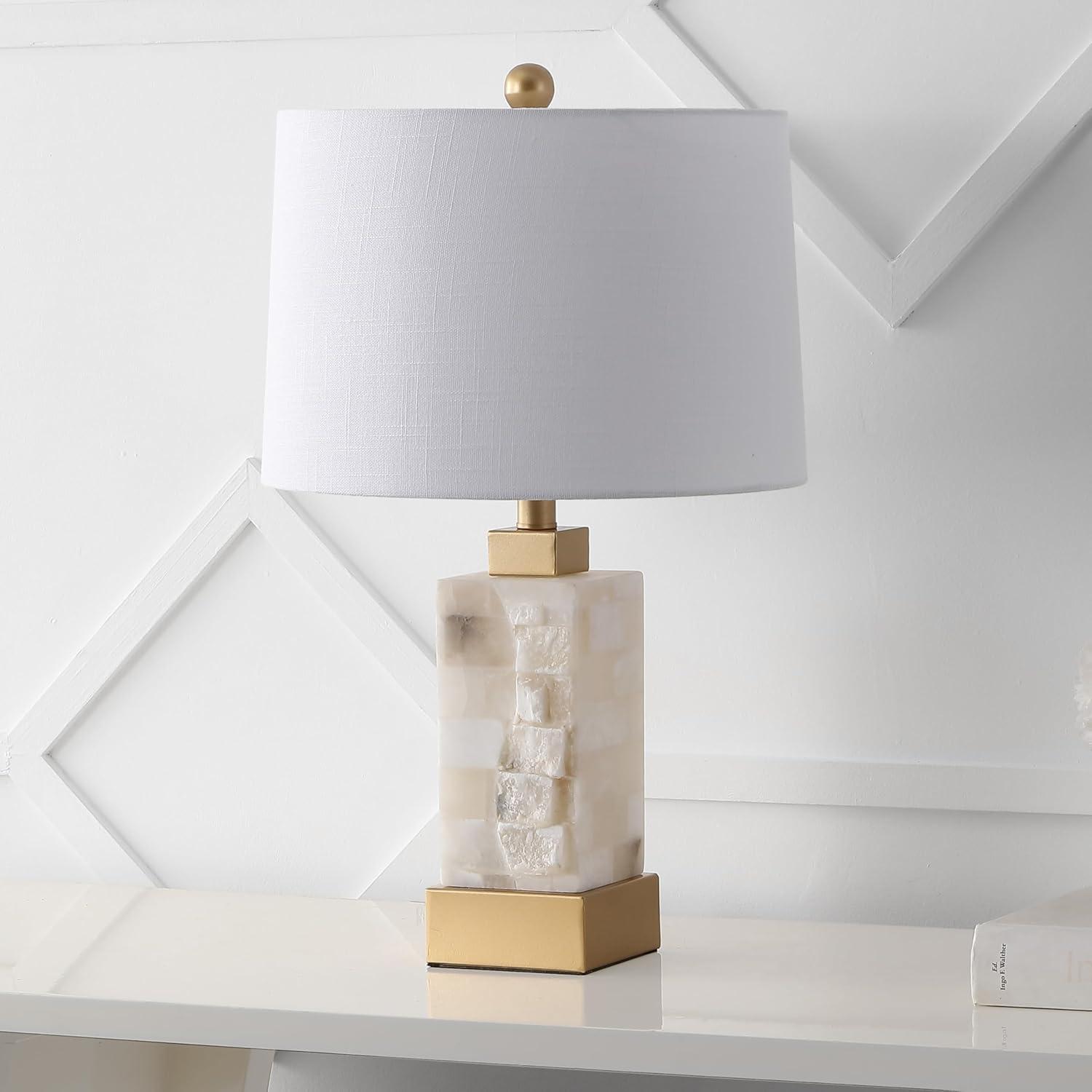 imageJONATHAN Y JYL6202A Eloise 23quot AlabasterMetal LED Table Lamp Contemporary Transitional Bedside Desk Nightstand Lamp for Bedroom Living Room Office College Bookcase LED Bulb Included WhiteGold Leaf