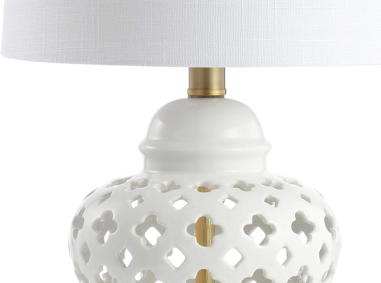 imageJONATHAN Y JYL6210A Quatrefoil Fretwork 205quot Pierced Ginger Jar CeramicMetal LED Table Lamp Glam Bedside Desk Nightstand Bedroom Living Room Office College Bookcase LED Bulb Included White