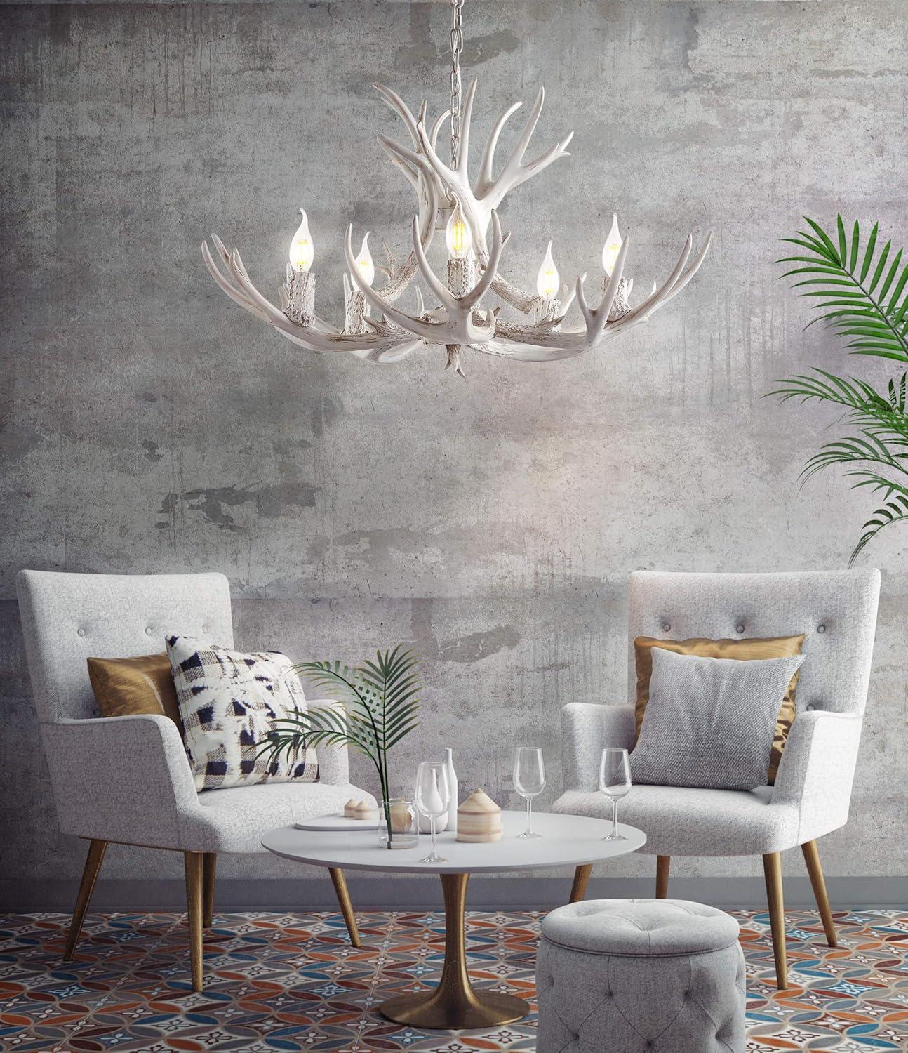 imageJONATHAN Y JYL6300A Eldora 30quot Adjustable Resin Antler 5Light LED Chandelier Glam RusticCottageTransitional Dimmable Dining Room Living Room Kitchen Foyer Bedroom BrownWhite