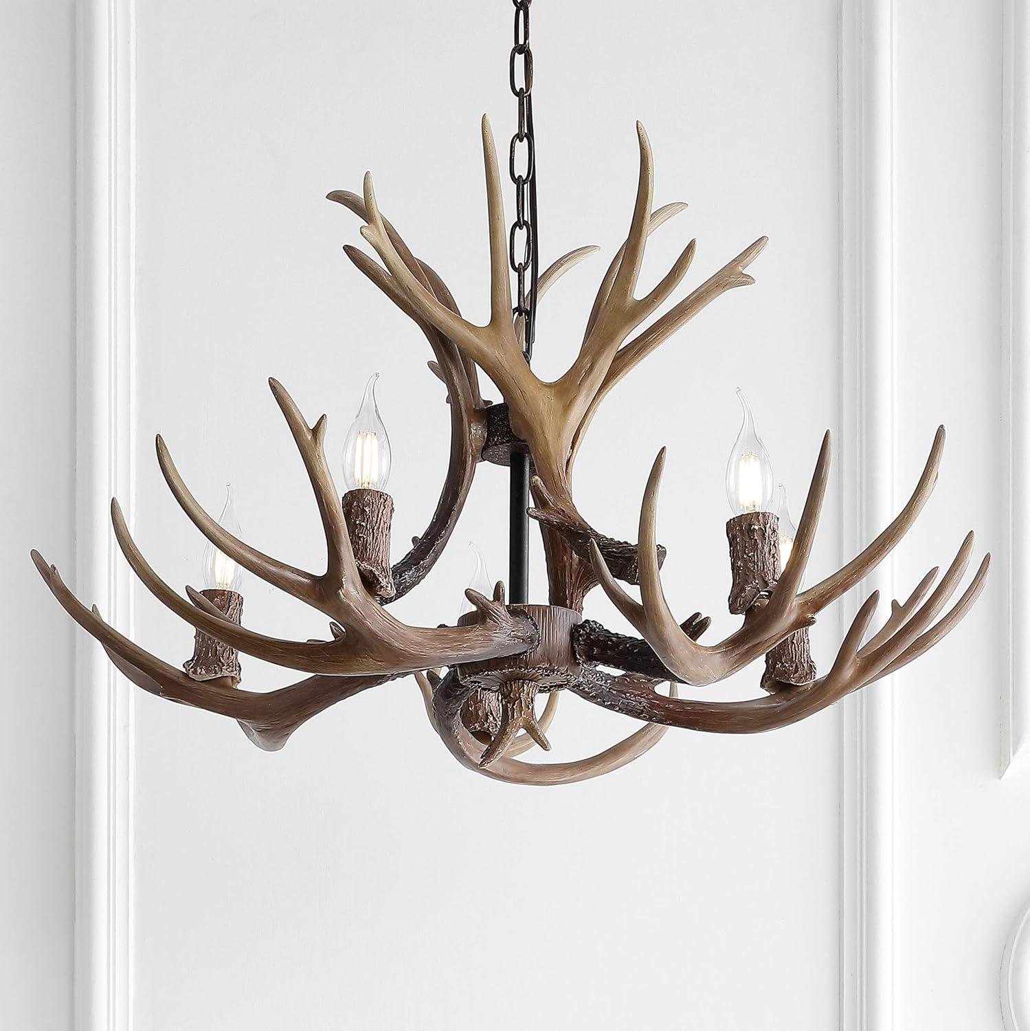 imageJONATHAN Y JYL6300A Eldora 30quot Adjustable Resin Antler 5Light LED Chandelier Glam RusticCottageTransitional Dimmable Dining Room Living Room Kitchen Foyer Bedroom BrownBrown