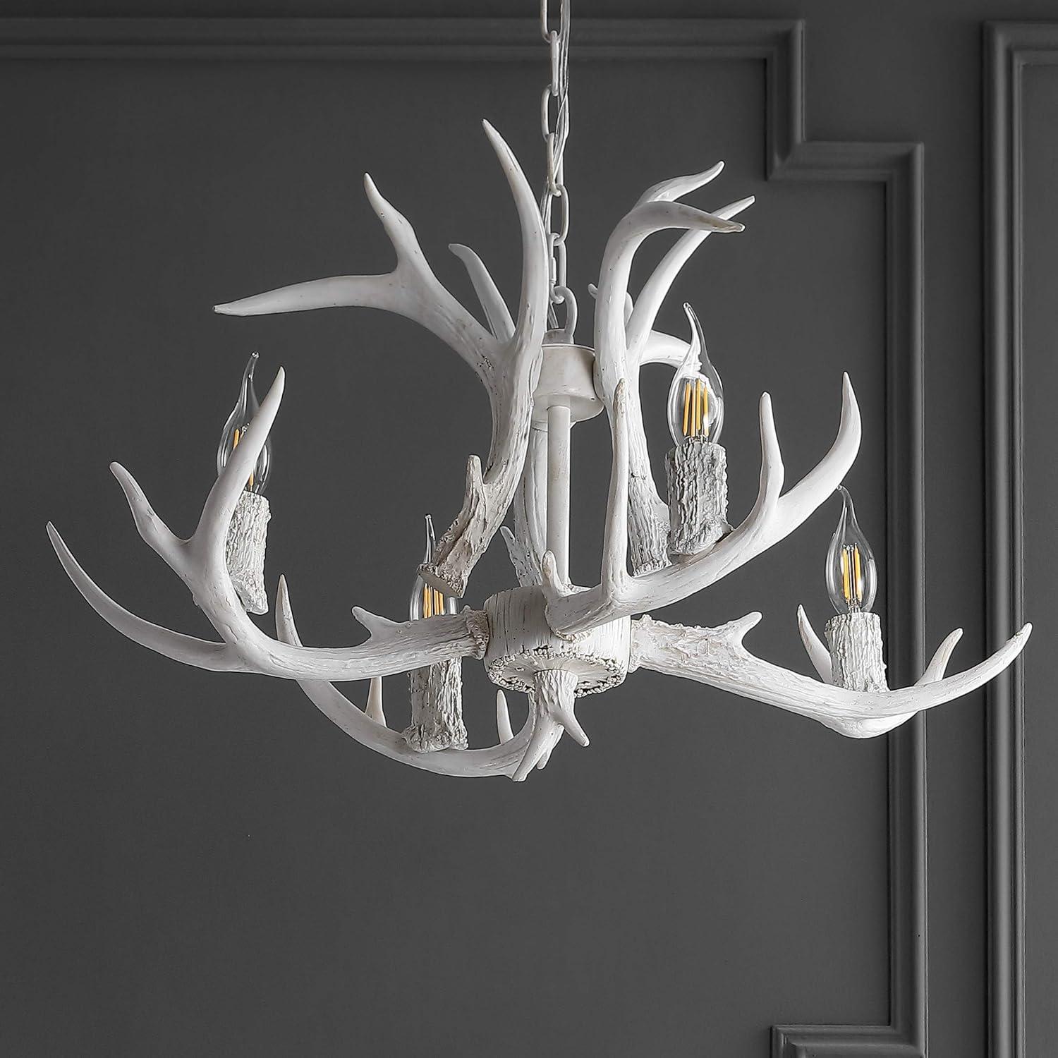 imageJONATHAN Y JYL6300A Eldora 30quot Adjustable Resin Antler 5Light LED Chandelier Glam RusticCottageTransitional Dimmable Dining Room Living Room Kitchen Foyer Bedroom BrownWhite
