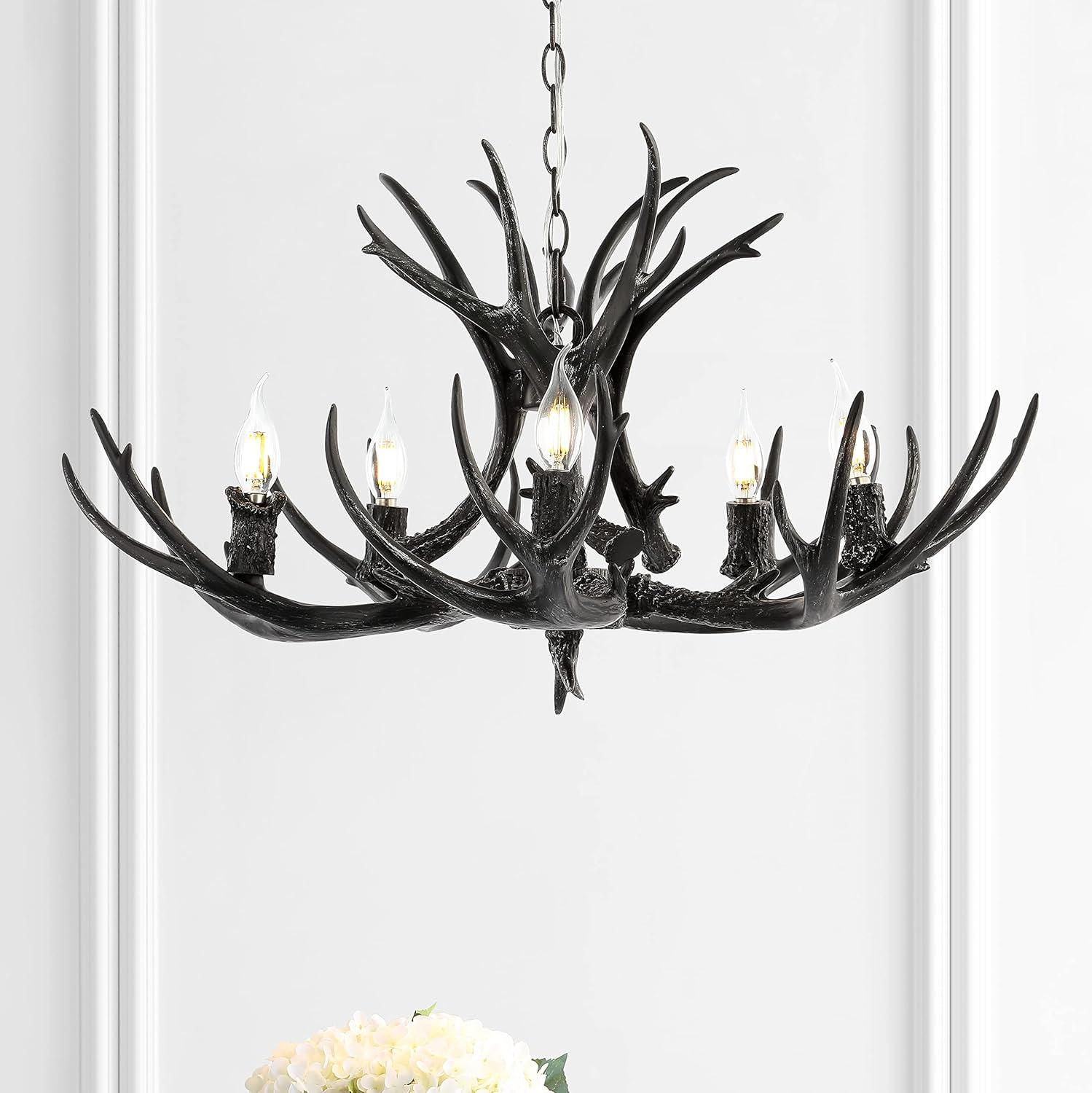 imageJONATHAN Y JYL6300A Eldora 30quot Adjustable Resin Antler 5Light LED Chandelier Glam RusticCottageTransitional Dimmable Dining Room Living Room Kitchen Foyer Bedroom BrownBlack