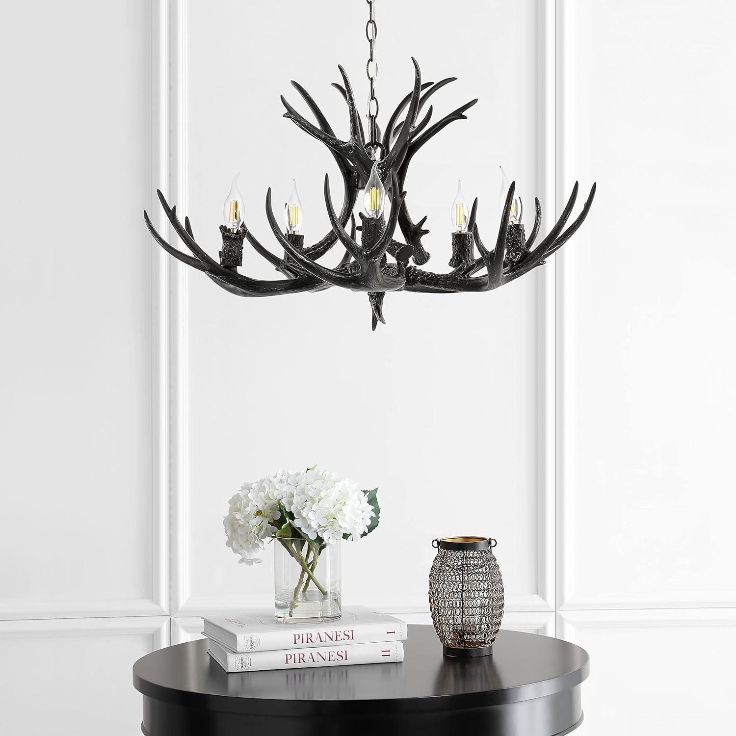 imageJONATHAN Y JYL6300A Eldora 30quot Adjustable Resin Antler 5Light LED Chandelier Glam RusticCottageTransitional Dimmable Dining Room Living Room Kitchen Foyer Bedroom BrownBlack