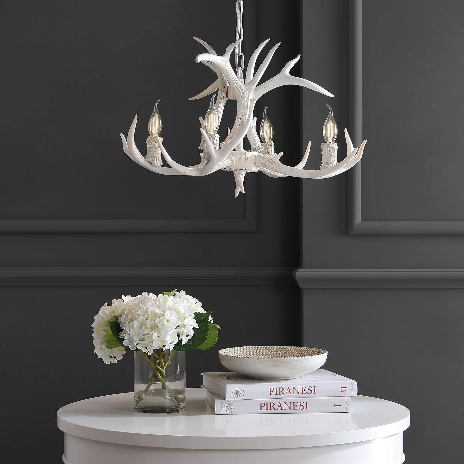 imageJONATHAN Y JYL6300A Eldora 30quot Adjustable Resin Antler 5Light LED Chandelier Glam RusticCottageTransitional Dimmable Dining Room Living Room Kitchen Foyer Bedroom BrownWhite