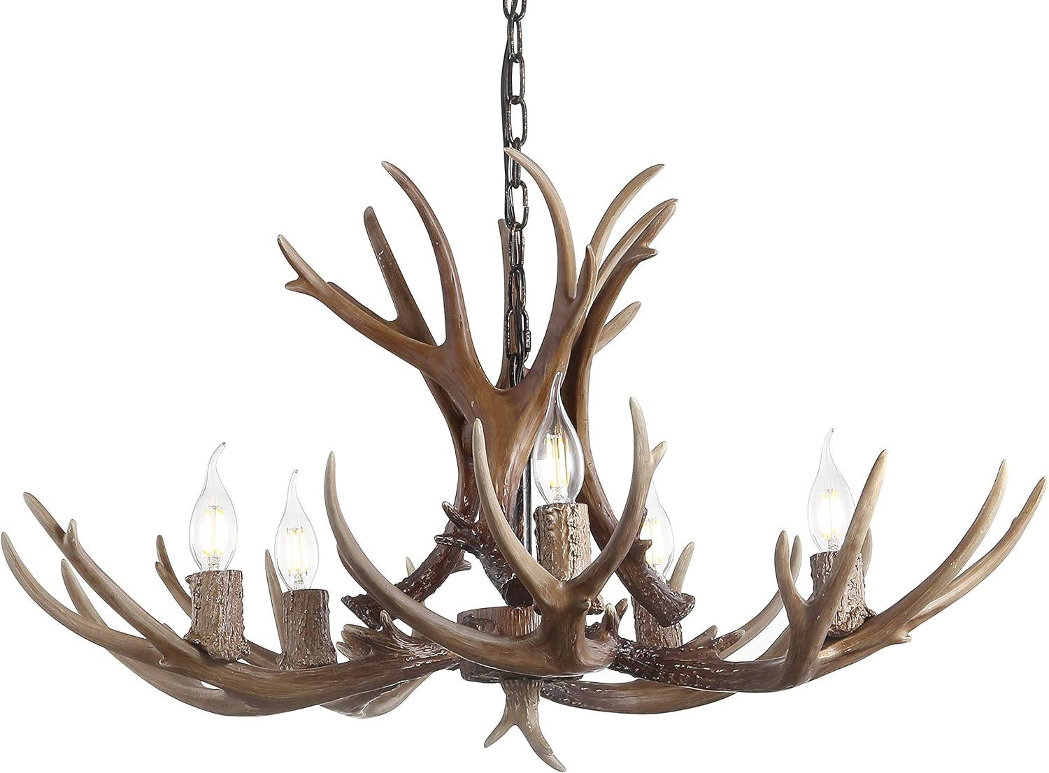 imageJONATHAN Y JYL6300A Eldora 30quot Adjustable Resin Antler 5Light LED Chandelier Glam RusticCottageTransitional Dimmable Dining Room Living Room Kitchen Foyer Bedroom BrownBrown