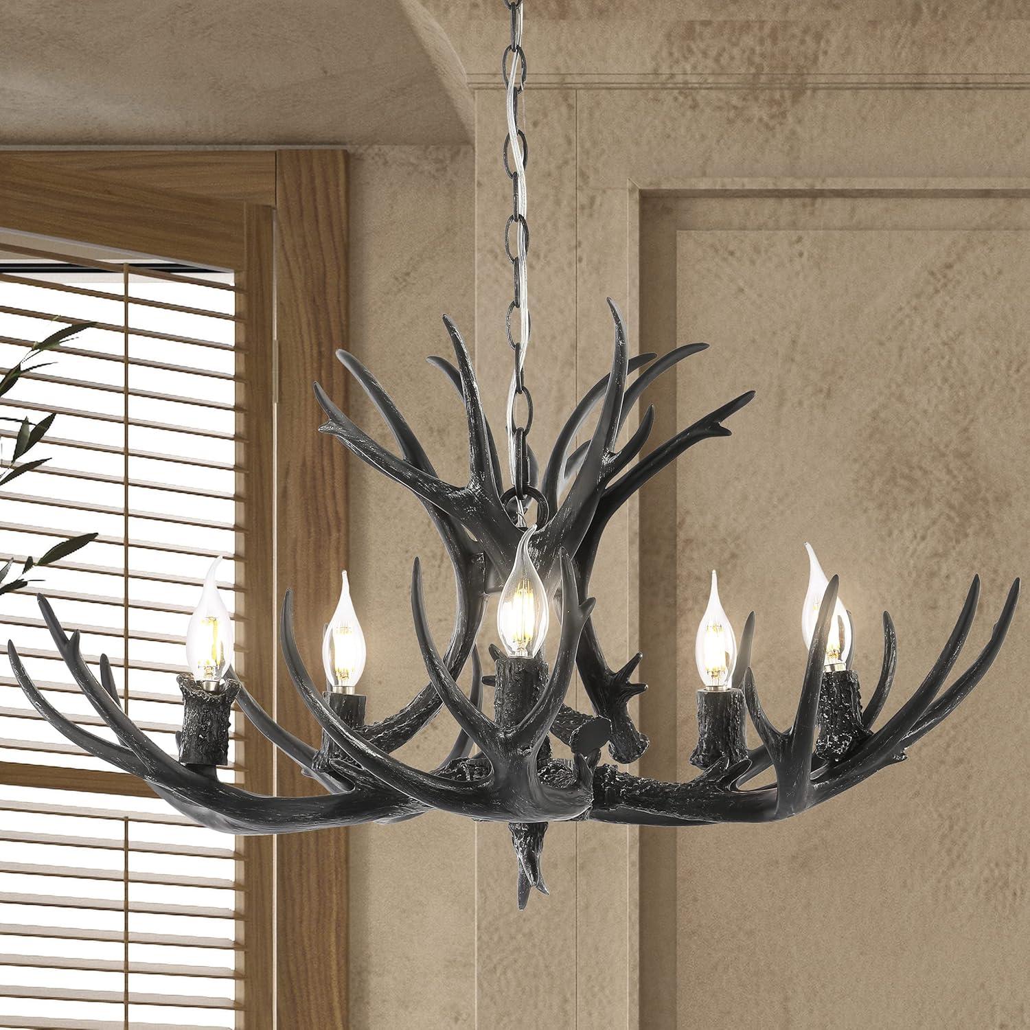 imageJONATHAN Y JYL6300A Eldora 30quot Adjustable Resin Antler 5Light LED Chandelier Glam RusticCottageTransitional Dimmable Dining Room Living Room Kitchen Foyer Bedroom BrownBlack