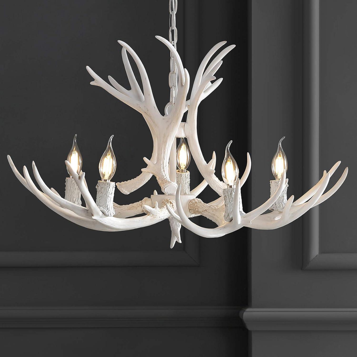 imageJONATHAN Y JYL6300A Eldora 30quot Adjustable Resin Antler 5Light LED Chandelier Glam RusticCottageTransitional Dimmable Dining Room Living Room Kitchen Foyer Bedroom BrownWhite