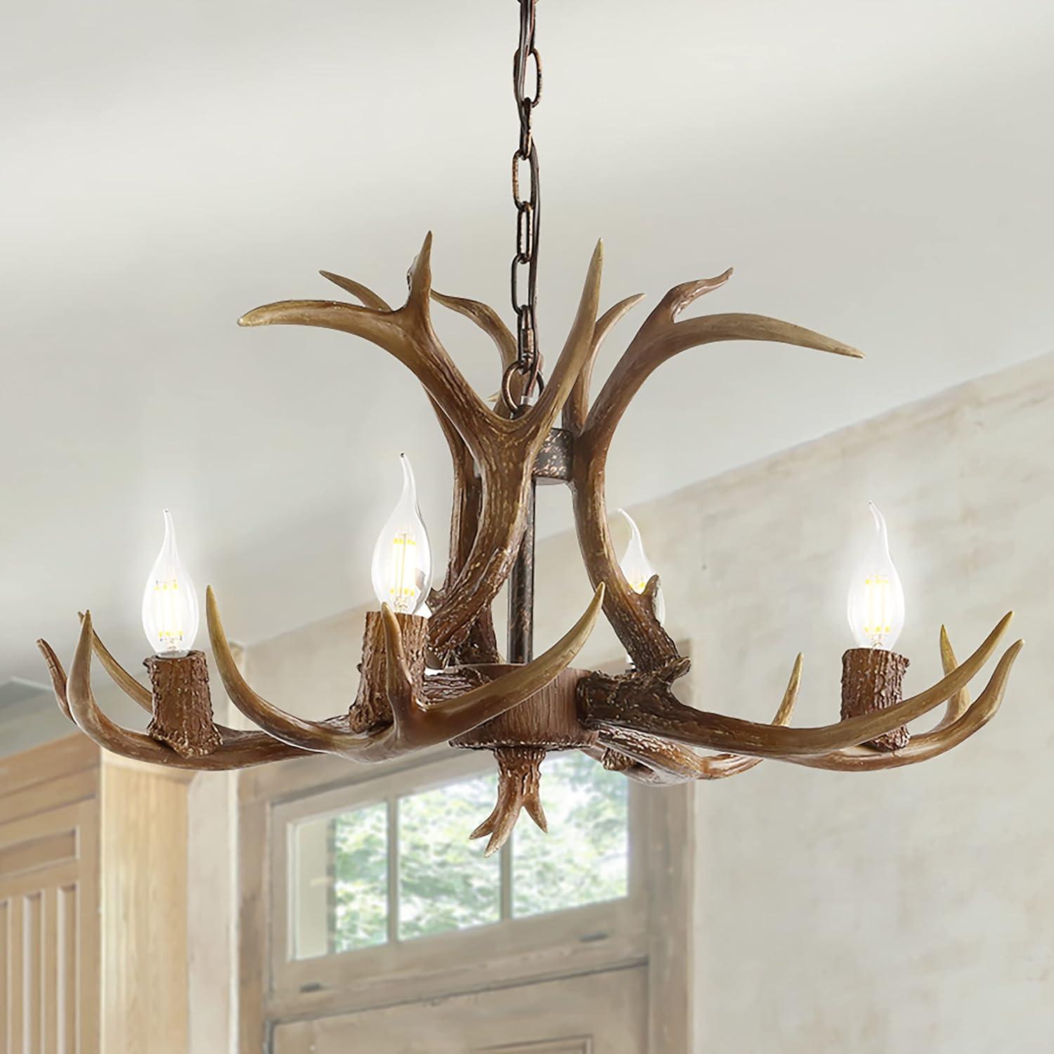 imageJONATHAN Y JYL6300A Eldora 30quot Adjustable Resin Antler 5Light LED Chandelier Glam RusticCottageTransitional Dimmable Dining Room Living Room Kitchen Foyer Bedroom BrownBrown