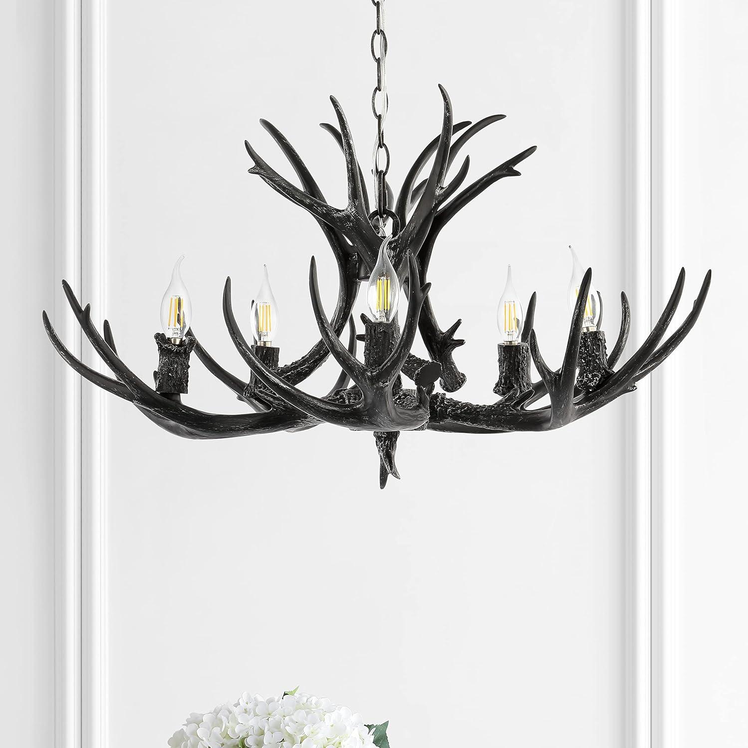 imageJONATHAN Y JYL6300A Eldora 30quot Adjustable Resin Antler 5Light LED Chandelier Glam RusticCottageTransitional Dimmable Dining Room Living Room Kitchen Foyer Bedroom BrownBlack