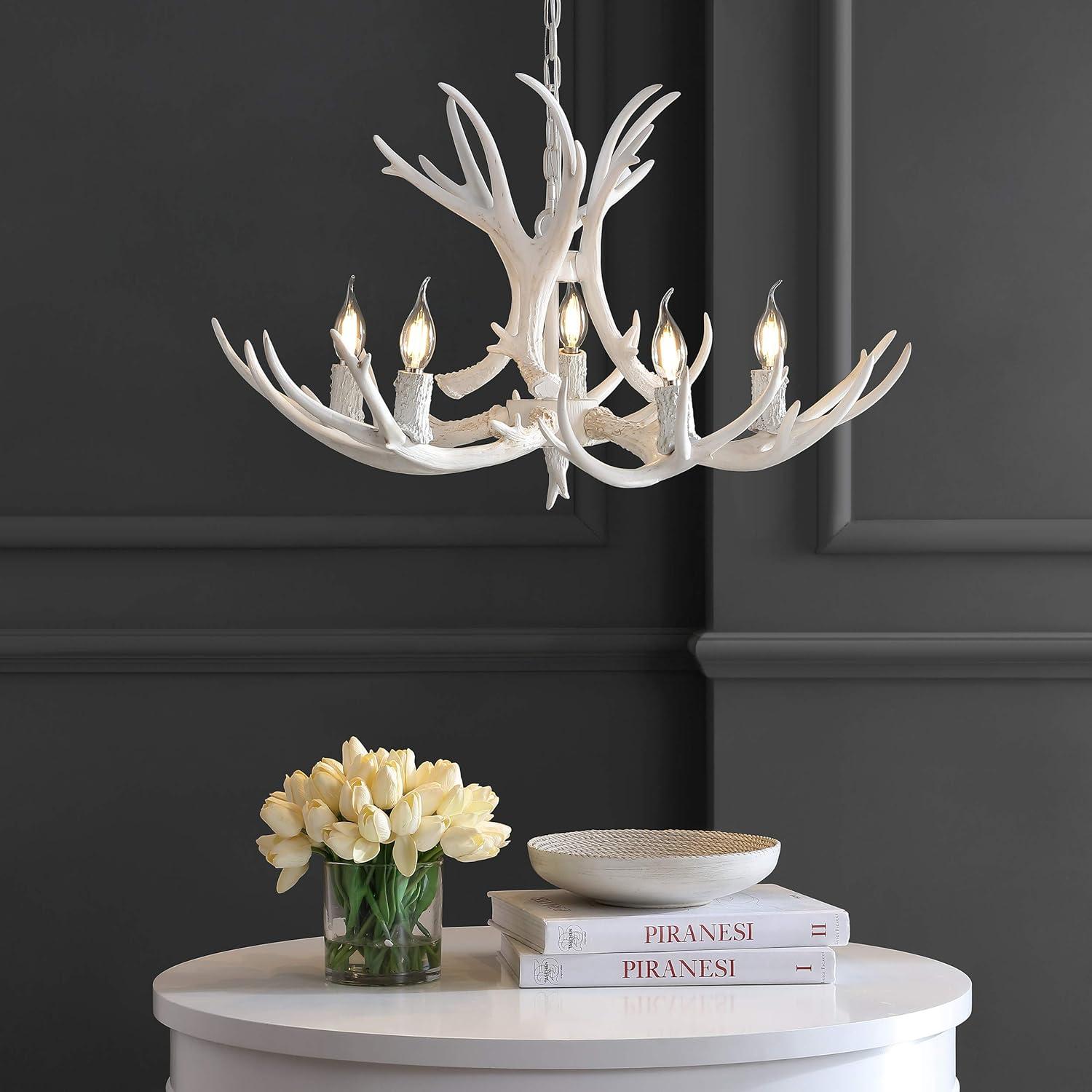 imageJONATHAN Y JYL6300A Eldora 30quot Adjustable Resin Antler 5Light LED Chandelier Glam RusticCottageTransitional Dimmable Dining Room Living Room Kitchen Foyer Bedroom BrownWhite