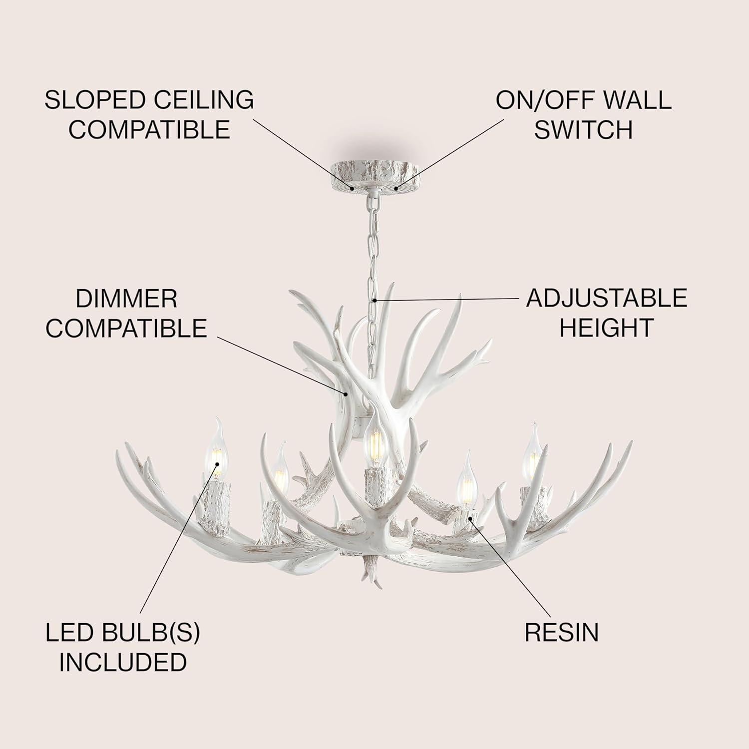 imageJONATHAN Y JYL6300A Eldora 30quot Adjustable Resin Antler 5Light LED Chandelier Glam RusticCottageTransitional Dimmable Dining Room Living Room Kitchen Foyer Bedroom BrownWhite