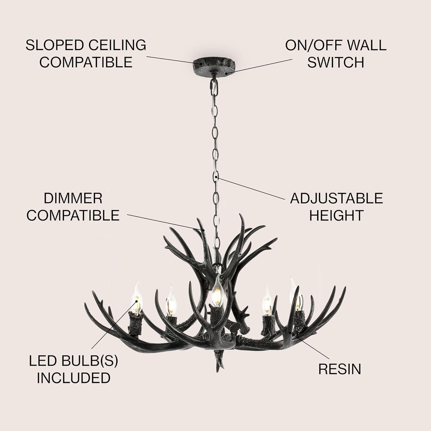 imageJONATHAN Y JYL6300A Eldora 30quot Adjustable Resin Antler 5Light LED Chandelier Glam RusticCottageTransitional Dimmable Dining Room Living Room Kitchen Foyer Bedroom BrownBlack