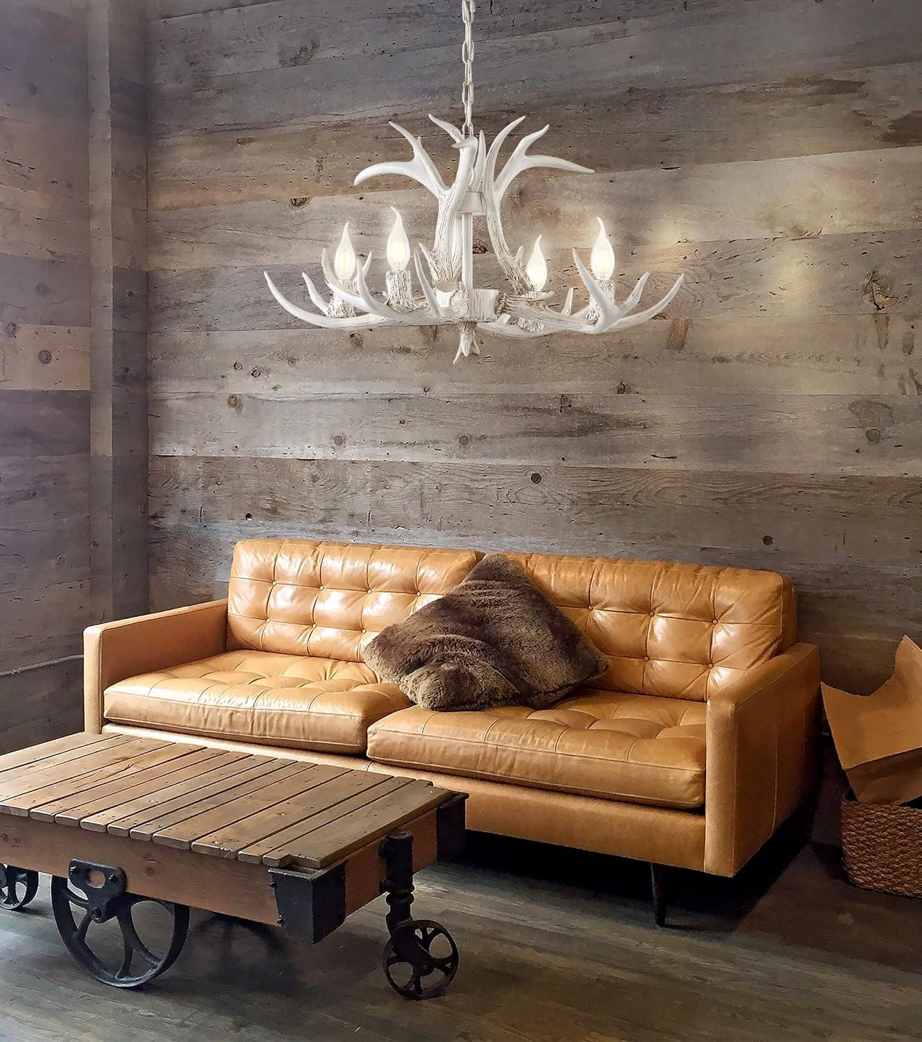 imageJONATHAN Y JYL6300A Eldora 30quot Adjustable Resin Antler 5Light LED Chandelier Glam RusticCottageTransitional Dimmable Dining Room Living Room Kitchen Foyer Bedroom BrownWhite