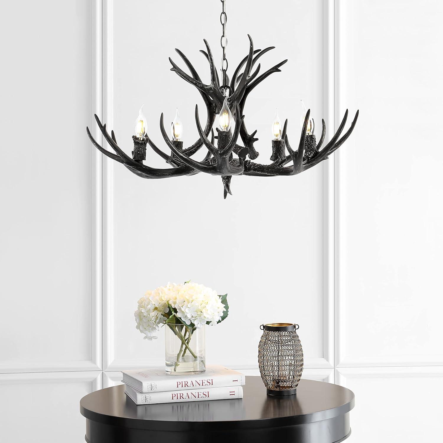 imageJONATHAN Y JYL6300A Eldora 30quot Adjustable Resin Antler 5Light LED Chandelier Glam RusticCottageTransitional Dimmable Dining Room Living Room Kitchen Foyer Bedroom BrownBlack