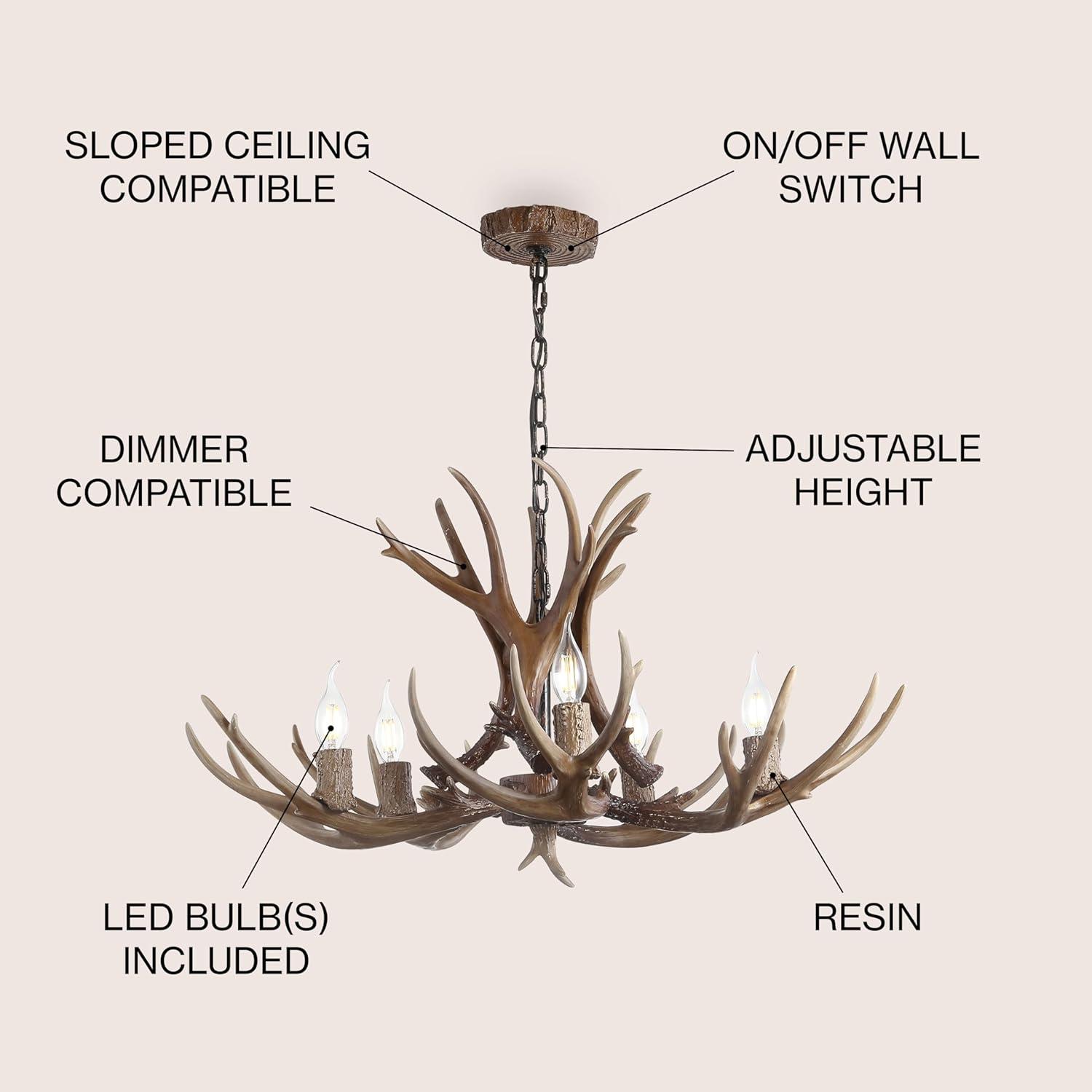 imageJONATHAN Y JYL6300A Eldora 30quot Adjustable Resin Antler 5Light LED Chandelier Glam RusticCottageTransitional Dimmable Dining Room Living Room Kitchen Foyer Bedroom BrownBrown