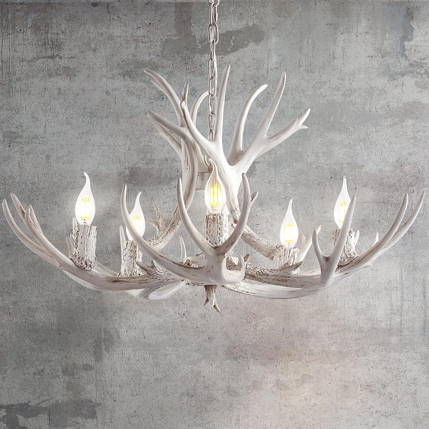 imageJONATHAN Y JYL6300A Eldora 30quot Adjustable Resin Antler 5Light LED Chandelier Glam RusticCottageTransitional Dimmable Dining Room Living Room Kitchen Foyer Bedroom BrownWhite