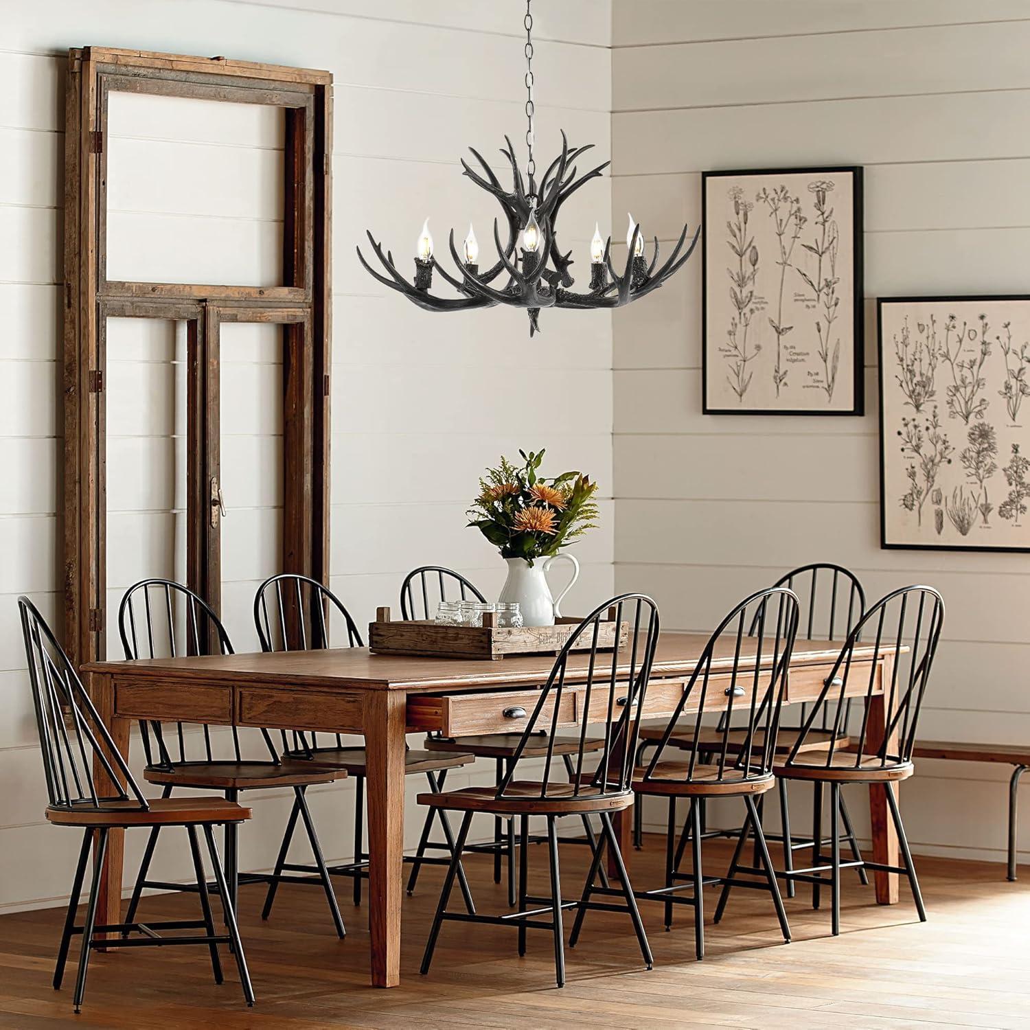 imageJONATHAN Y JYL6300A Eldora 30quot Adjustable Resin Antler 5Light LED Chandelier Glam RusticCottageTransitional Dimmable Dining Room Living Room Kitchen Foyer Bedroom BrownBlack