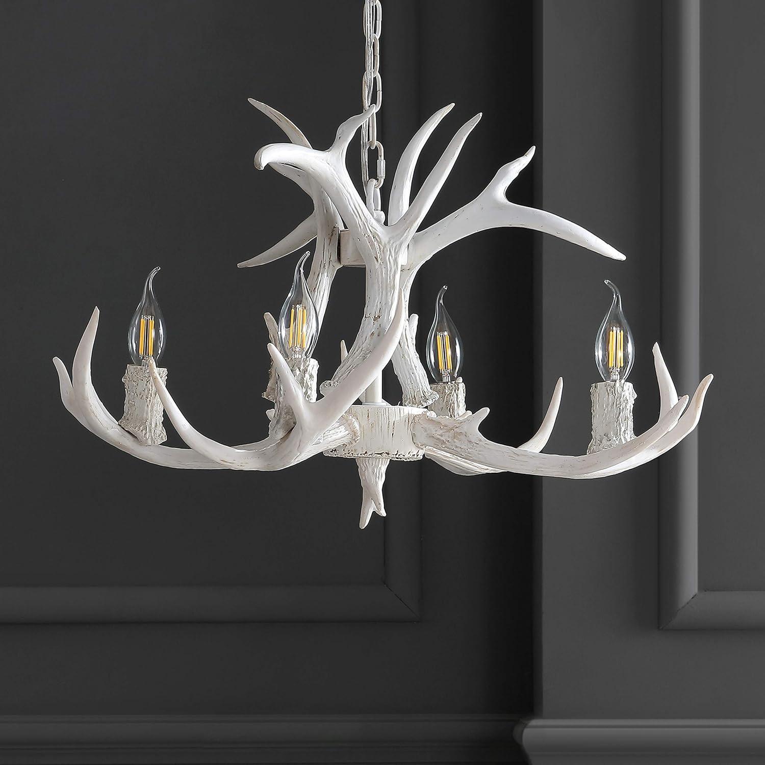 imageJONATHAN Y JYL6300A Eldora 30quot Adjustable Resin Antler 5Light LED Chandelier Glam RusticCottageTransitional Dimmable Dining Room Living Room Kitchen Foyer Bedroom BrownWhite