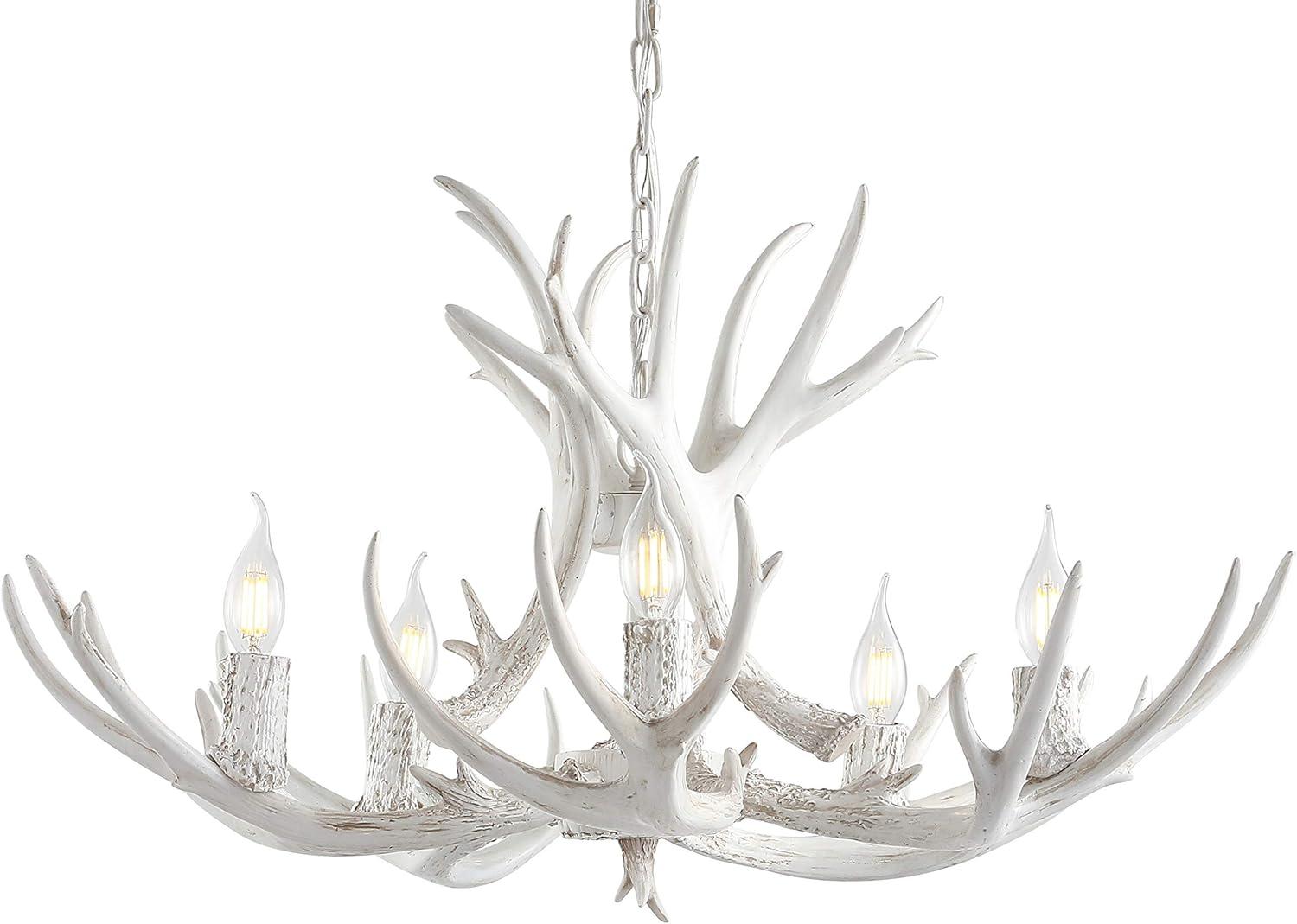 imageJONATHAN Y JYL6300A Eldora 30quot Adjustable Resin Antler 5Light LED Chandelier Glam RusticCottageTransitional Dimmable Dining Room Living Room Kitchen Foyer Bedroom BrownWhite