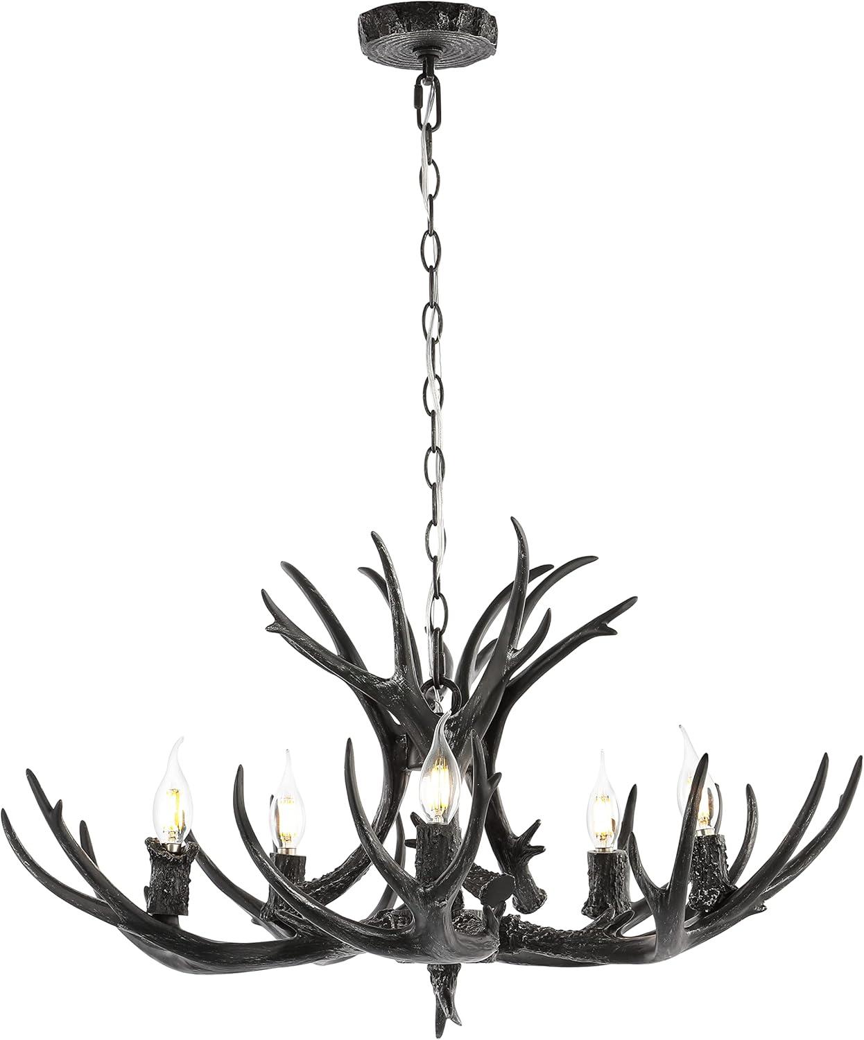 imageJONATHAN Y JYL6300A Eldora 30quot Adjustable Resin Antler 5Light LED Chandelier Glam RusticCottageTransitional Dimmable Dining Room Living Room Kitchen Foyer Bedroom BrownBlack