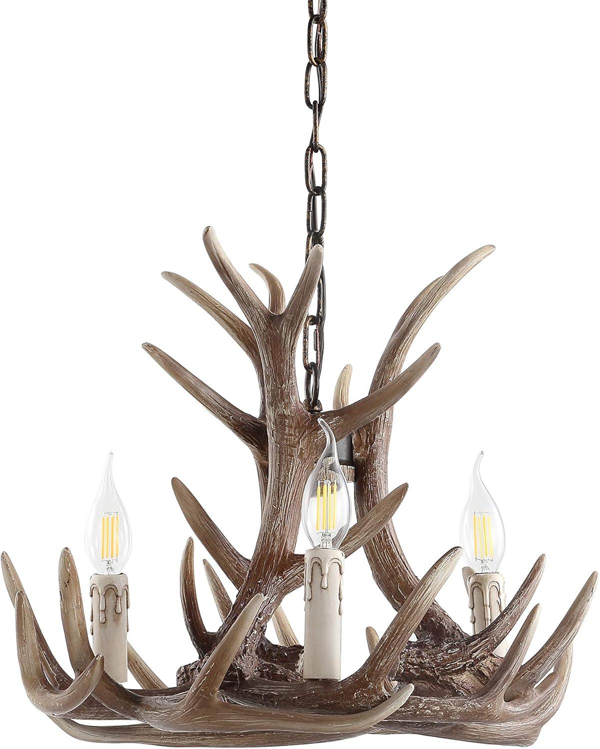 imageJONATHAN Y JYL6304A Eldora 18quot Adjustable Resin Antler 3Light LED ChandelierRustic Cottage Transitional Dimmable Dining Room Living Room Kitchen Foyer Bedroom BrownBrown