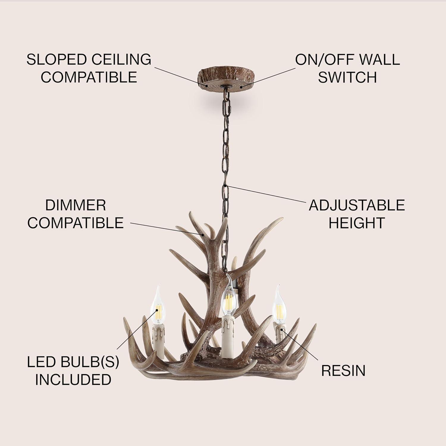 imageJONATHAN Y JYL6304A Eldora 18quot Adjustable Resin Antler 3Light LED ChandelierRustic Cottage Transitional Dimmable Dining Room Living Room Kitchen Foyer Bedroom BrownBrown