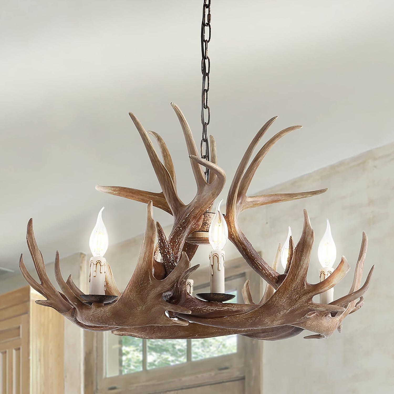 imageJONATHAN Y JYL6304A Eldora 18quot Adjustable Resin Antler 3Light LED ChandelierRustic Cottage Transitional Dimmable Dining Room Living Room Kitchen Foyer Bedroom BrownBrown