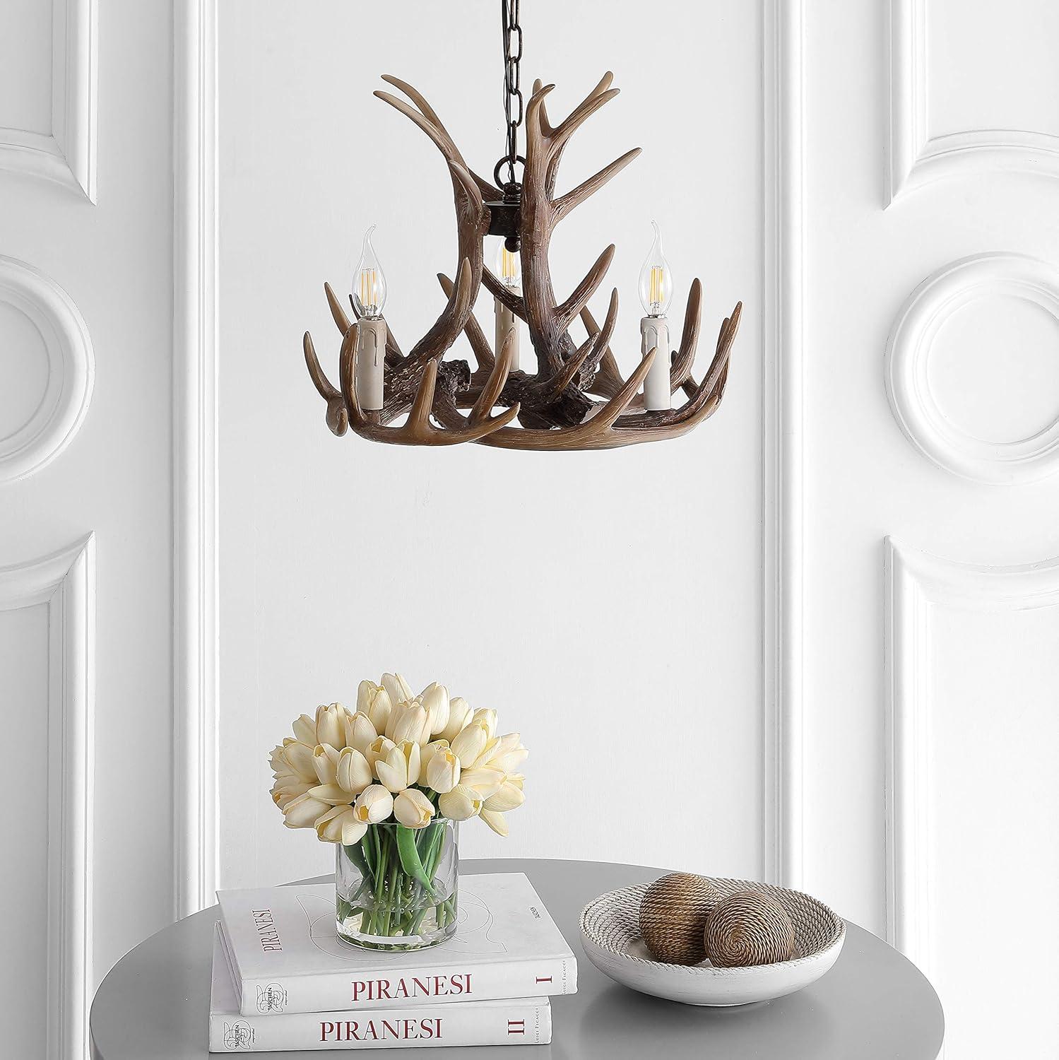 imageJONATHAN Y JYL6304A Eldora 18quot Adjustable Resin Antler 3Light LED ChandelierRustic Cottage Transitional Dimmable Dining Room Living Room Kitchen Foyer Bedroom BrownBrown