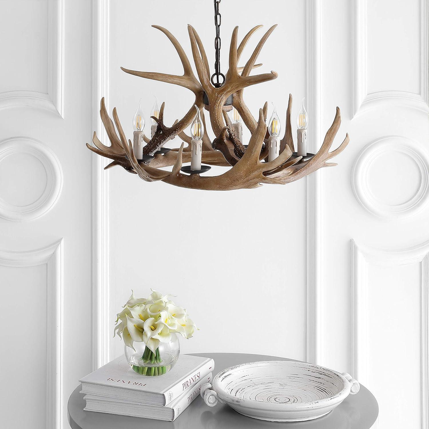 imageJONATHAN Y JYL6304A Eldora 18quot Adjustable Resin Antler 3Light LED ChandelierRustic Cottage Transitional Dimmable Dining Room Living Room Kitchen Foyer Bedroom BrownBrown