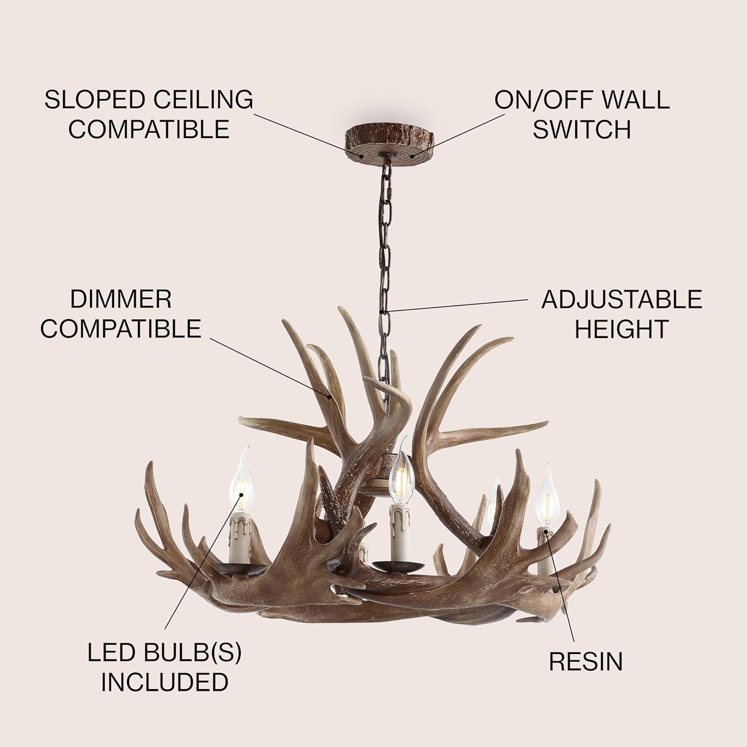 imageJONATHAN Y JYL6304A Eldora 18quot Adjustable Resin Antler 3Light LED ChandelierRustic Cottage Transitional Dimmable Dining Room Living Room Kitchen Foyer Bedroom BrownBrown