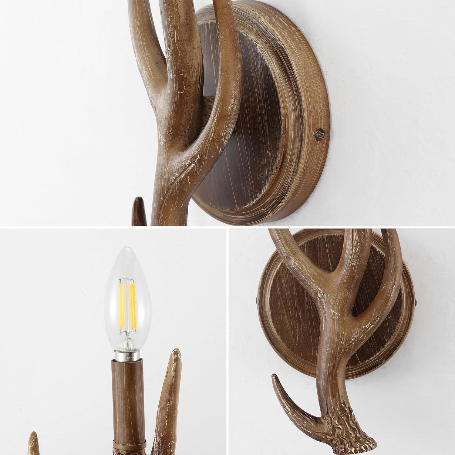 imageJONATHAN Y JYL6307ASET2 Cody 55quot 1Light Southwestern Bohemian ResinIron Faux Antler LED Sconce Brown Wood Finish Set of 2 for Entry Dining Room Hallway and Bathroom1 Light