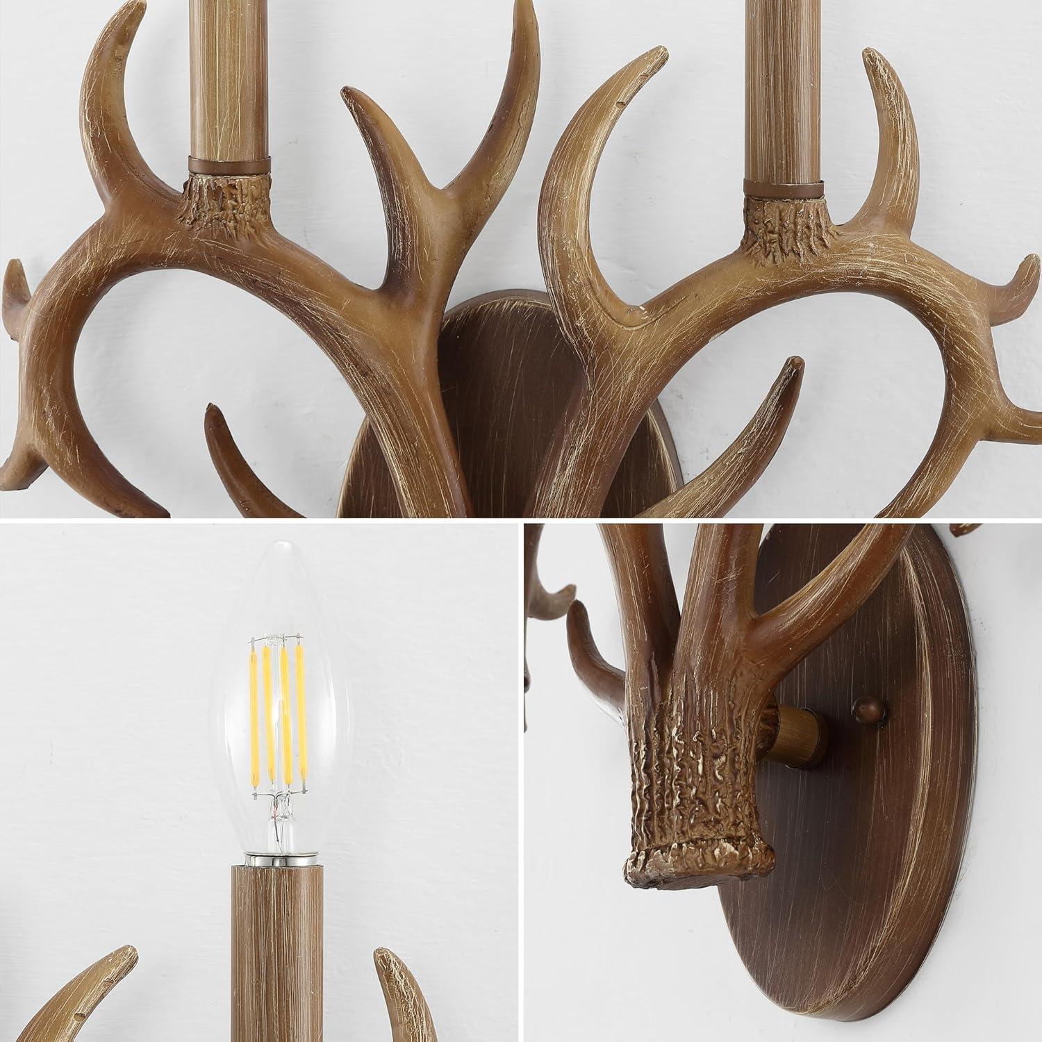 imageJONATHAN Y JYL6307ASET2 Cody 55quot 1Light Southwestern Bohemian ResinIron Faux Antler LED Sconce Brown Wood Finish Set of 2 for Entry Dining Room Hallway and Bathroom2 Light