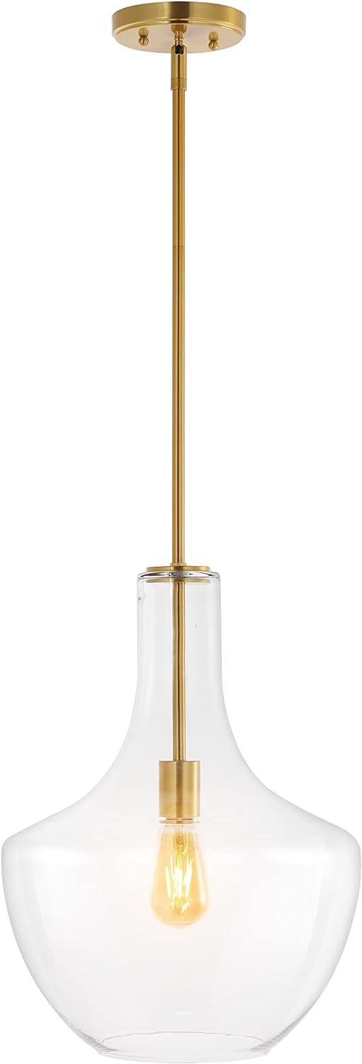 imageJONATHAN Y JYL6400C Watts 105quot 1Light MidCentury Modern IronGlass LED Pendant Contemporary Coastal Vintage Bedroom Living Room Brass GoldClearBrass GoldClear