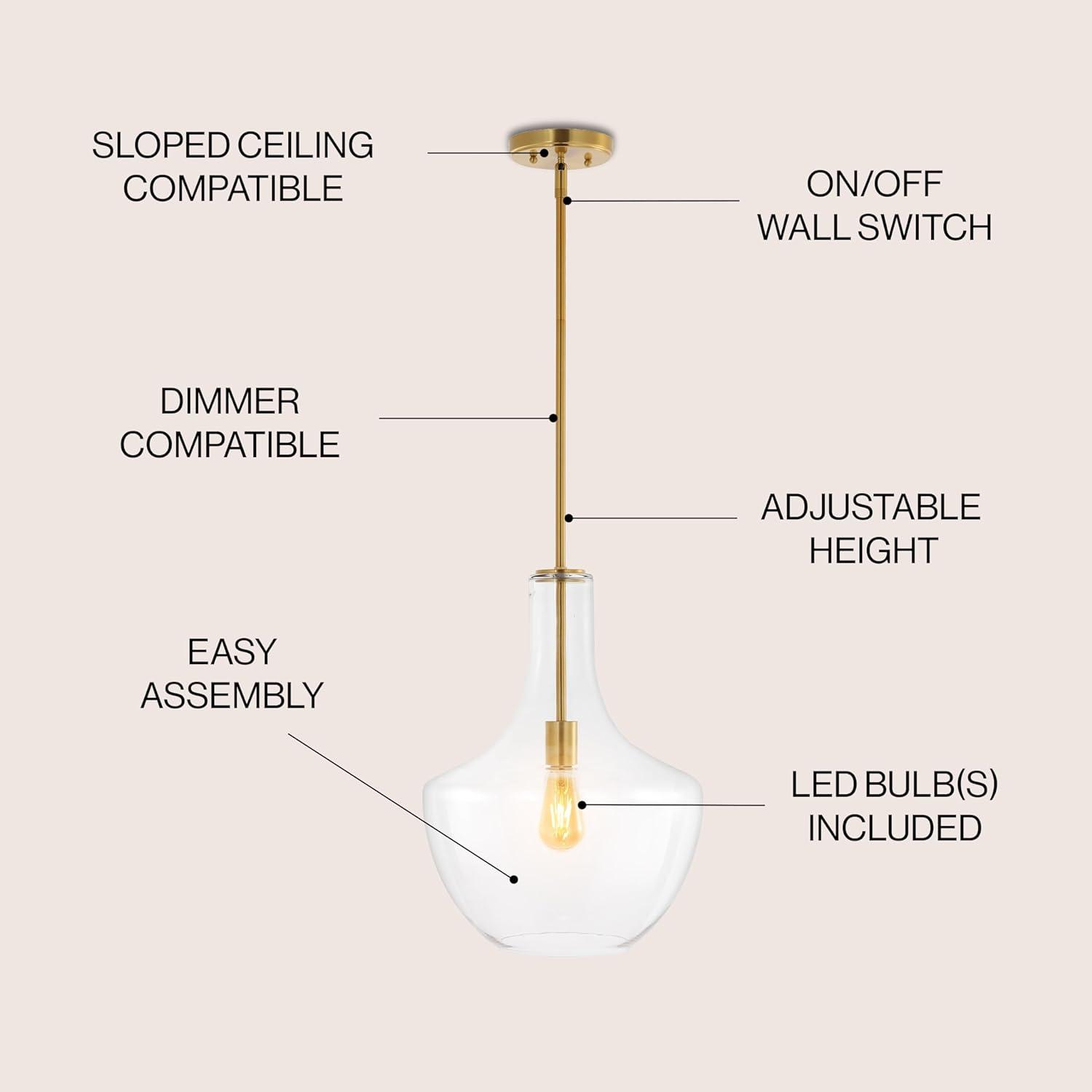 imageJONATHAN Y JYL6400C Watts 105quot 1Light MidCentury Modern IronGlass LED Pendant Contemporary Coastal Vintage Bedroom Living Room Brass GoldClearBrass GoldClear