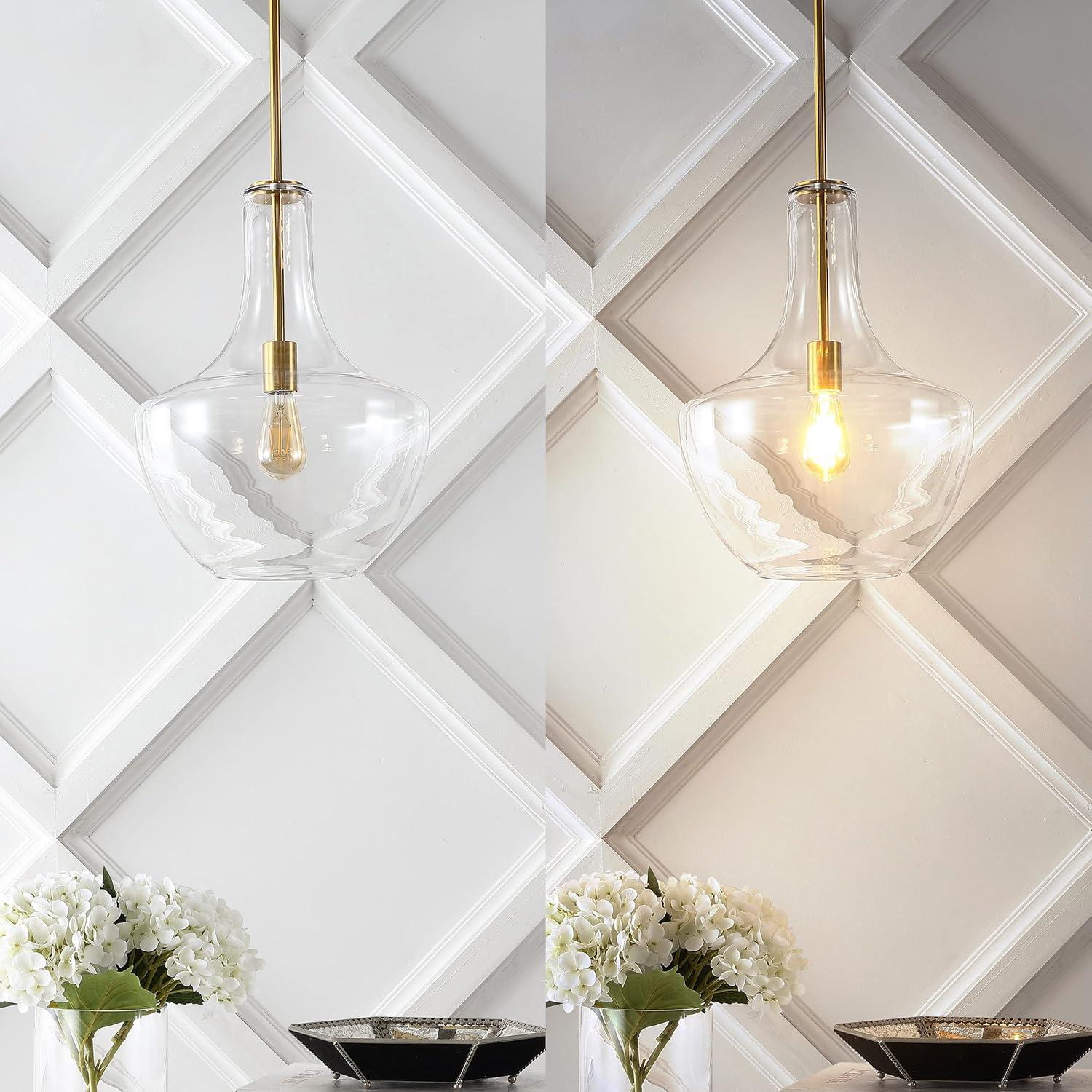 imageJONATHAN Y JYL6400C Watts 105quot 1Light MidCentury Modern IronGlass LED Pendant Contemporary Coastal Vintage Bedroom Living Room Brass GoldClearBrass GoldClear