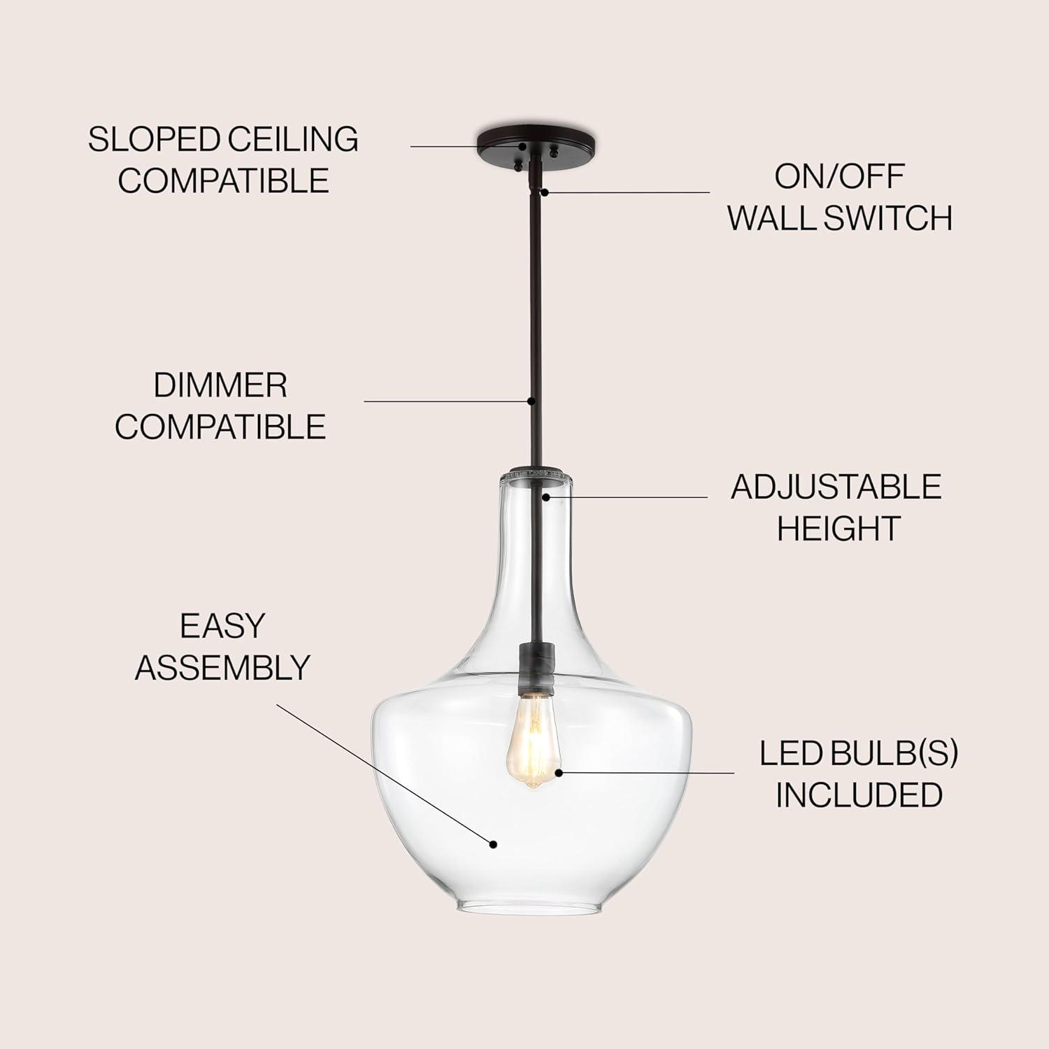imageJONATHAN Y JYL6400C Watts 105quot 1Light MidCentury Modern IronGlass LED Pendant Contemporary Coastal Vintage Bedroom Living Room Brass GoldClearOil Rubbed BronzeClear