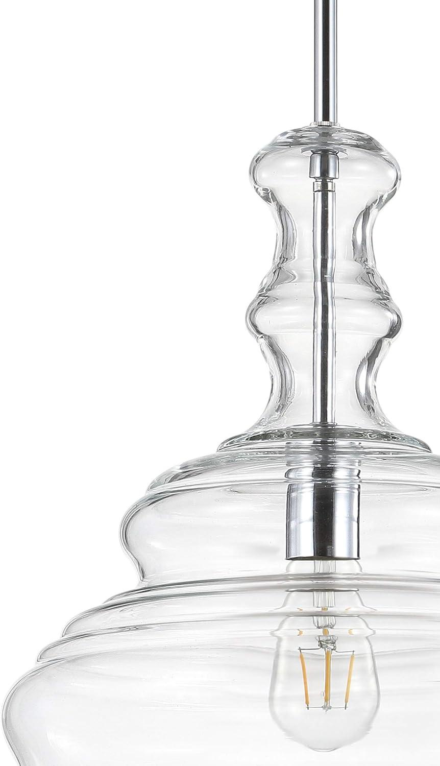 imageJONATHAN Y JYL6402A Bettina 1337quot GlassMetal LED Pendant Traditional Dimmable Dining Room Living Room Kitchen Foyer Bedroom Hallway ChromeChrome