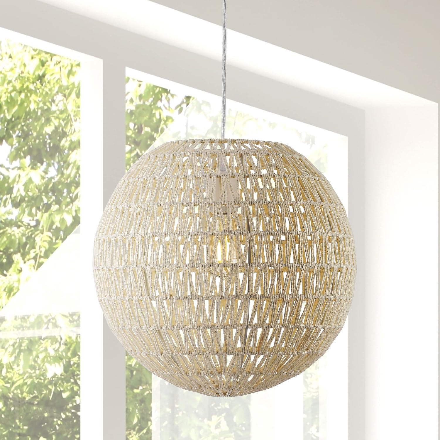 imageJONATHAN Y JYL6503B Luna 1575quot 1Light Bohemian Modern Woven RattanIron LED Pendant Farmhouse Coastal Adjustable Dining Room Living Room Kitchen Island Foyer Bedroom Hallway CreamWhiteCream