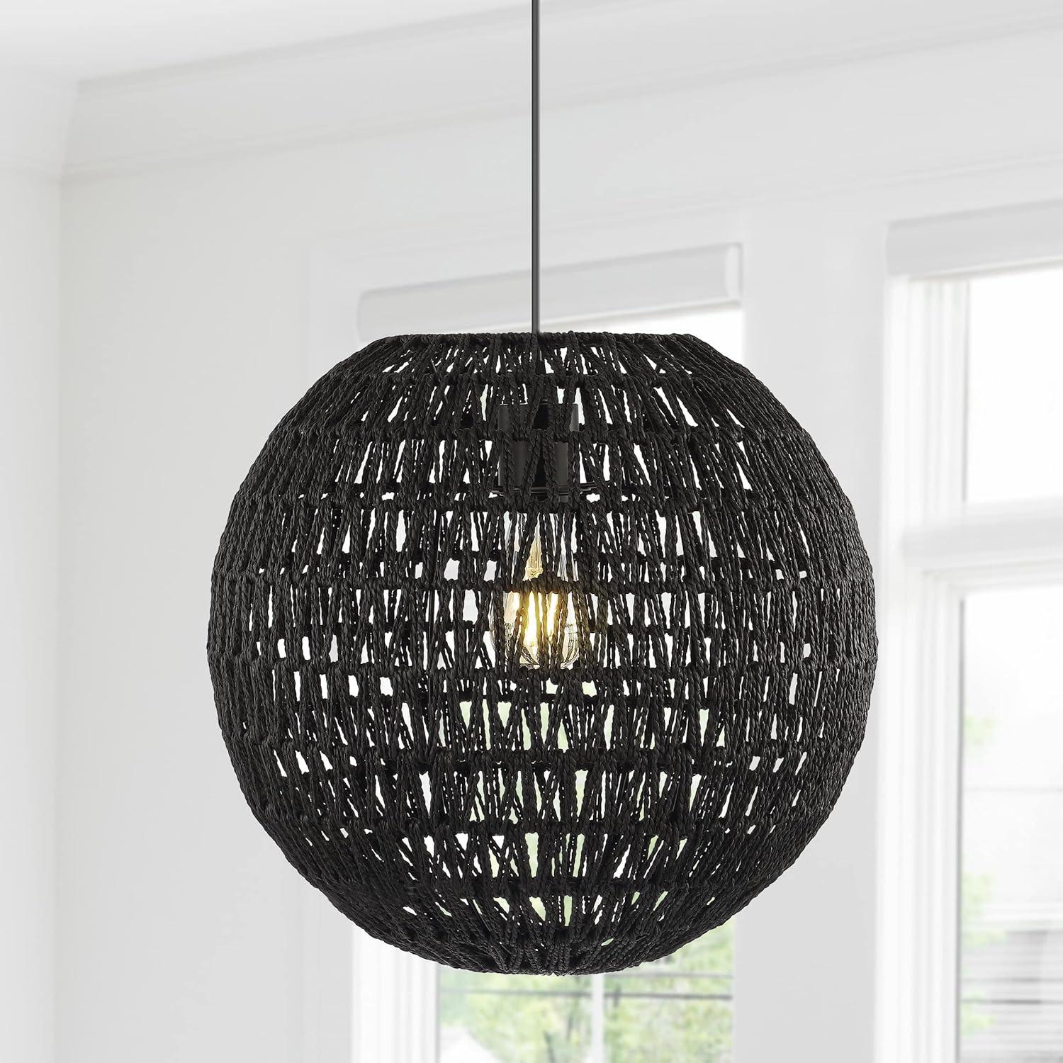 imageJONATHAN Y JYL6503B Luna 1575quot 1Light Bohemian Modern Woven RattanIron LED Pendant Farmhouse Coastal Adjustable Dining Room Living Room Kitchen Island Foyer Bedroom Hallway CreamWhiteBlack