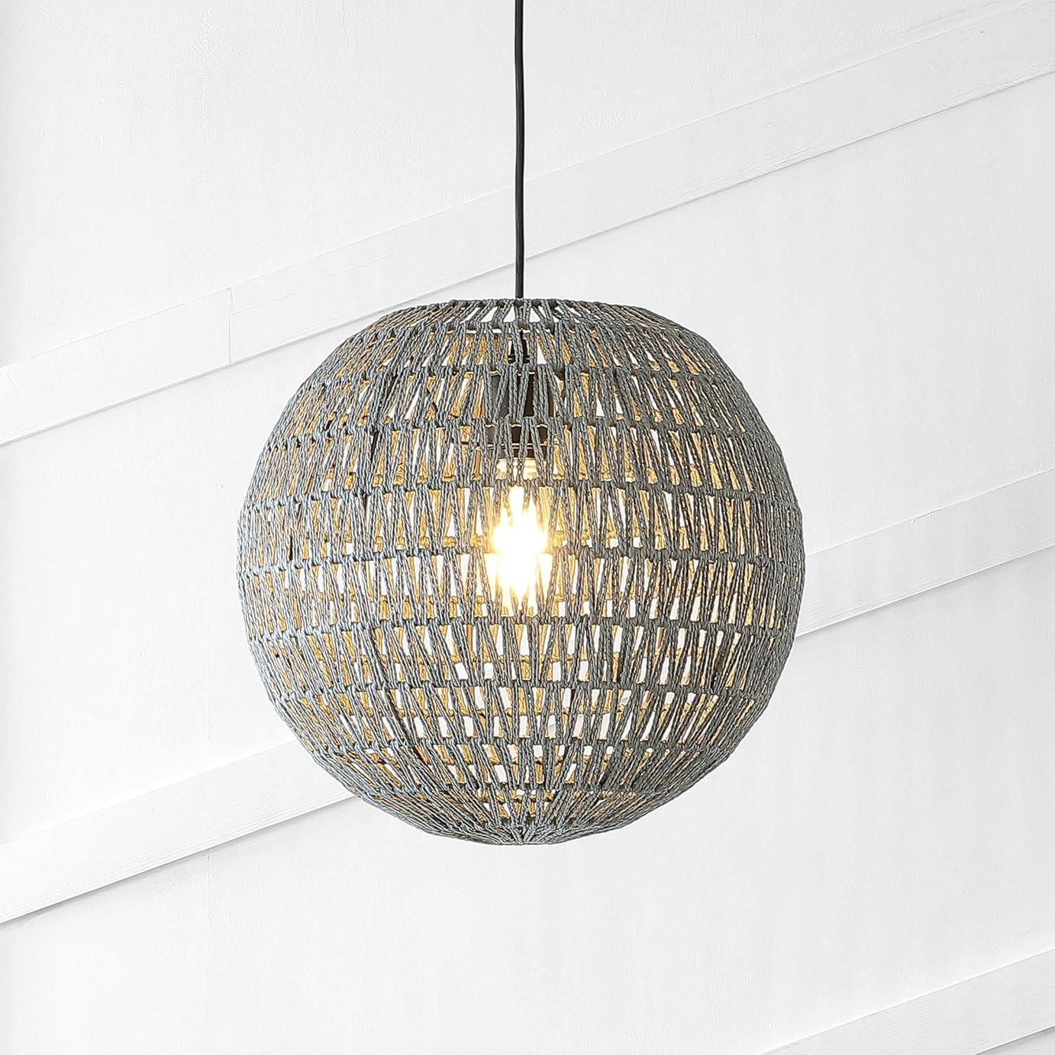 imageJONATHAN Y JYL6503B Luna 1575quot 1Light Bohemian Modern Woven RattanIron LED Pendant Farmhouse Coastal Adjustable Dining Room Living Room Kitchen Island Foyer Bedroom Hallway CreamWhiteGray