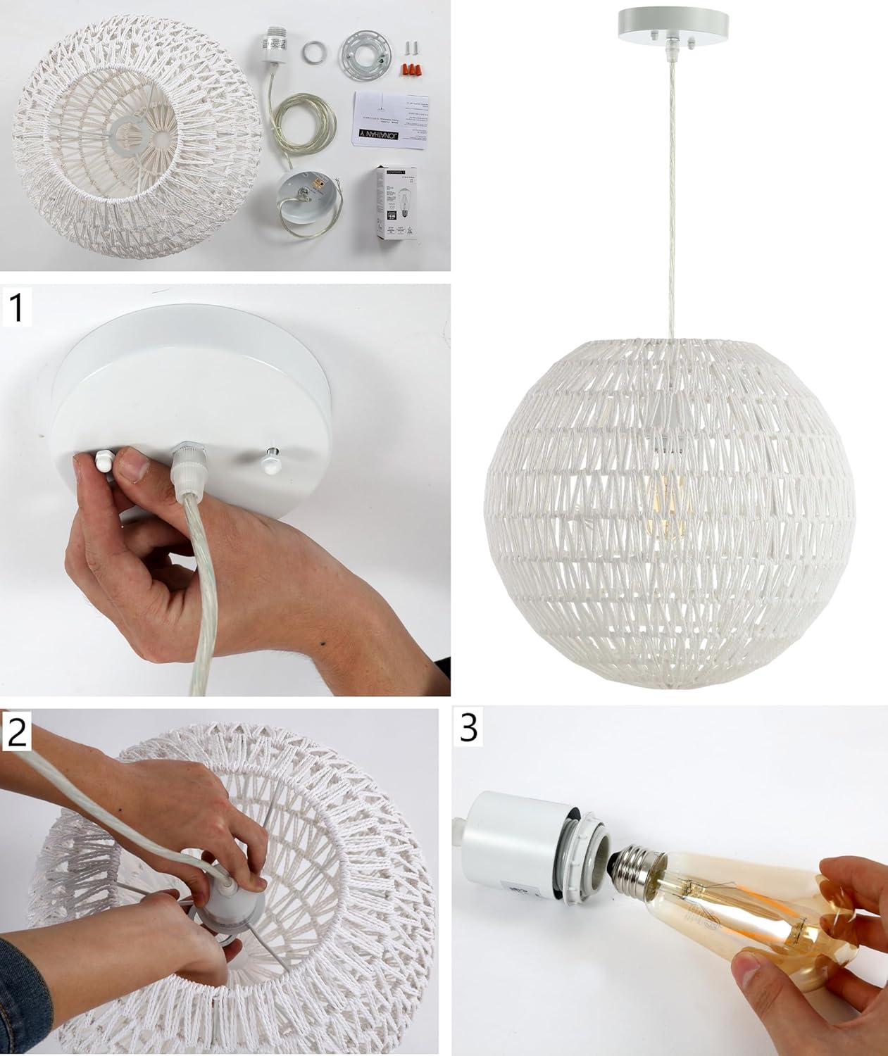 imageJONATHAN Y JYL6503B Luna 1575quot 1Light Bohemian Modern Woven RattanIron LED Pendant Farmhouse Coastal Adjustable Dining Room Living Room Kitchen Island Foyer Bedroom Hallway CreamWhiteBlack