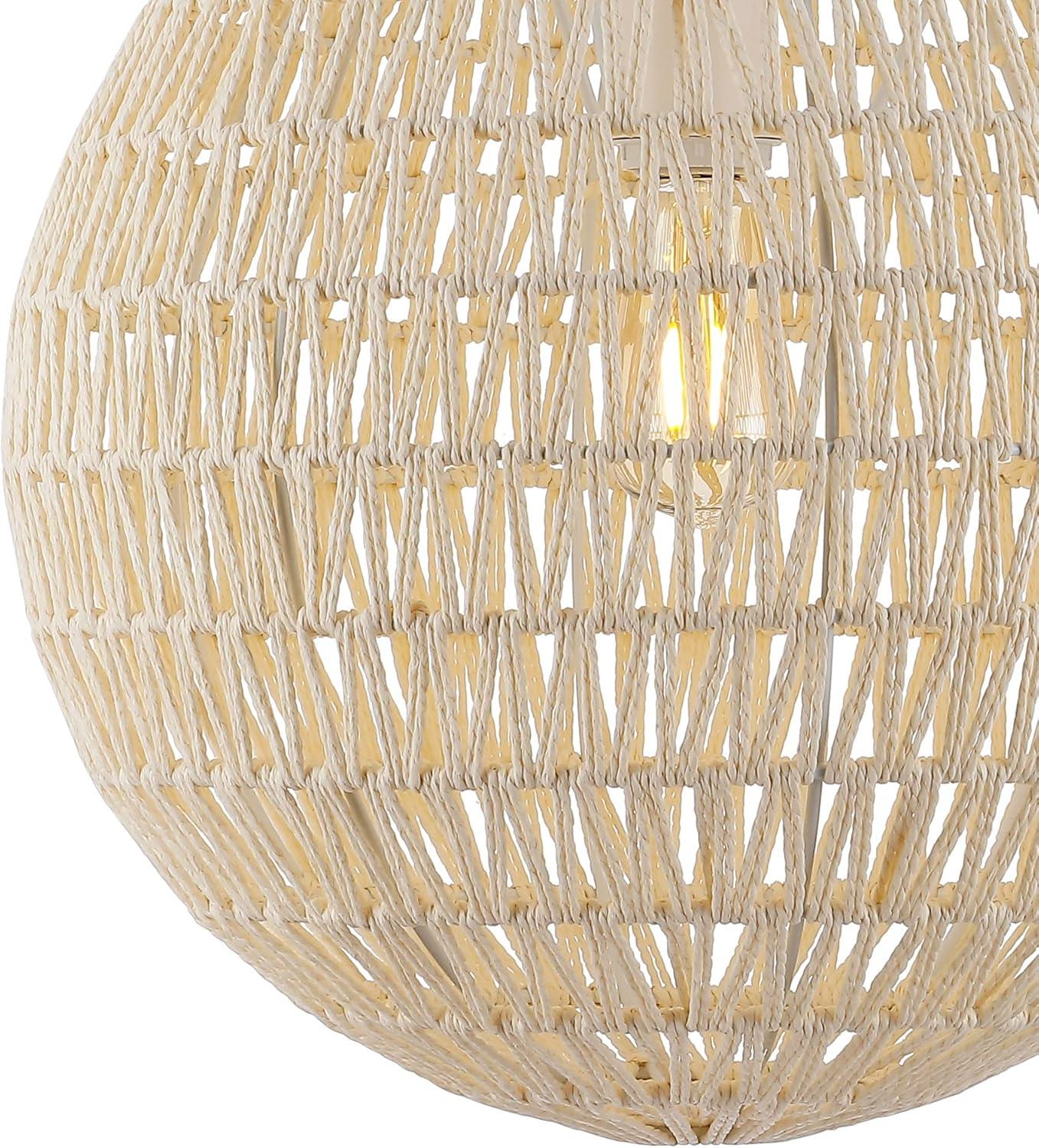 imageJONATHAN Y JYL6503B Luna 1575quot 1Light Bohemian Modern Woven RattanIron LED Pendant Farmhouse Coastal Adjustable Dining Room Living Room Kitchen Island Foyer Bedroom Hallway CreamWhiteCream