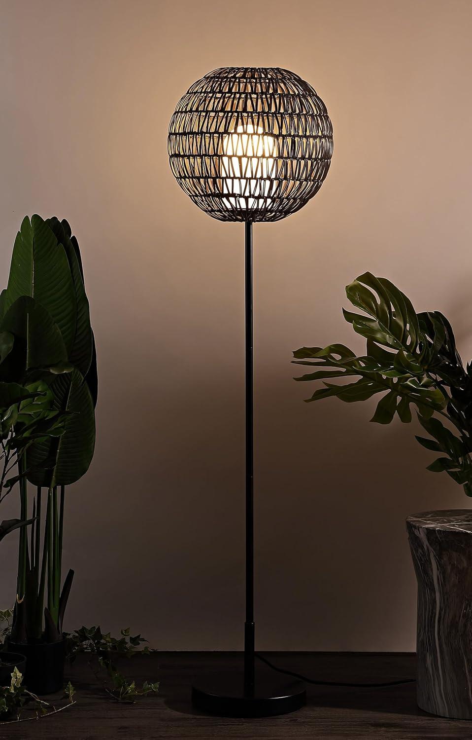 imageJONATHAN Y JYL6507A Bea 61quot Outdoor Woven Globe LED Floor Lamp Bohemian Transitional Scandinavian Modern Contemporary Modern Office Bedroom Living Room Family Room Dining Room CoffeeBlack