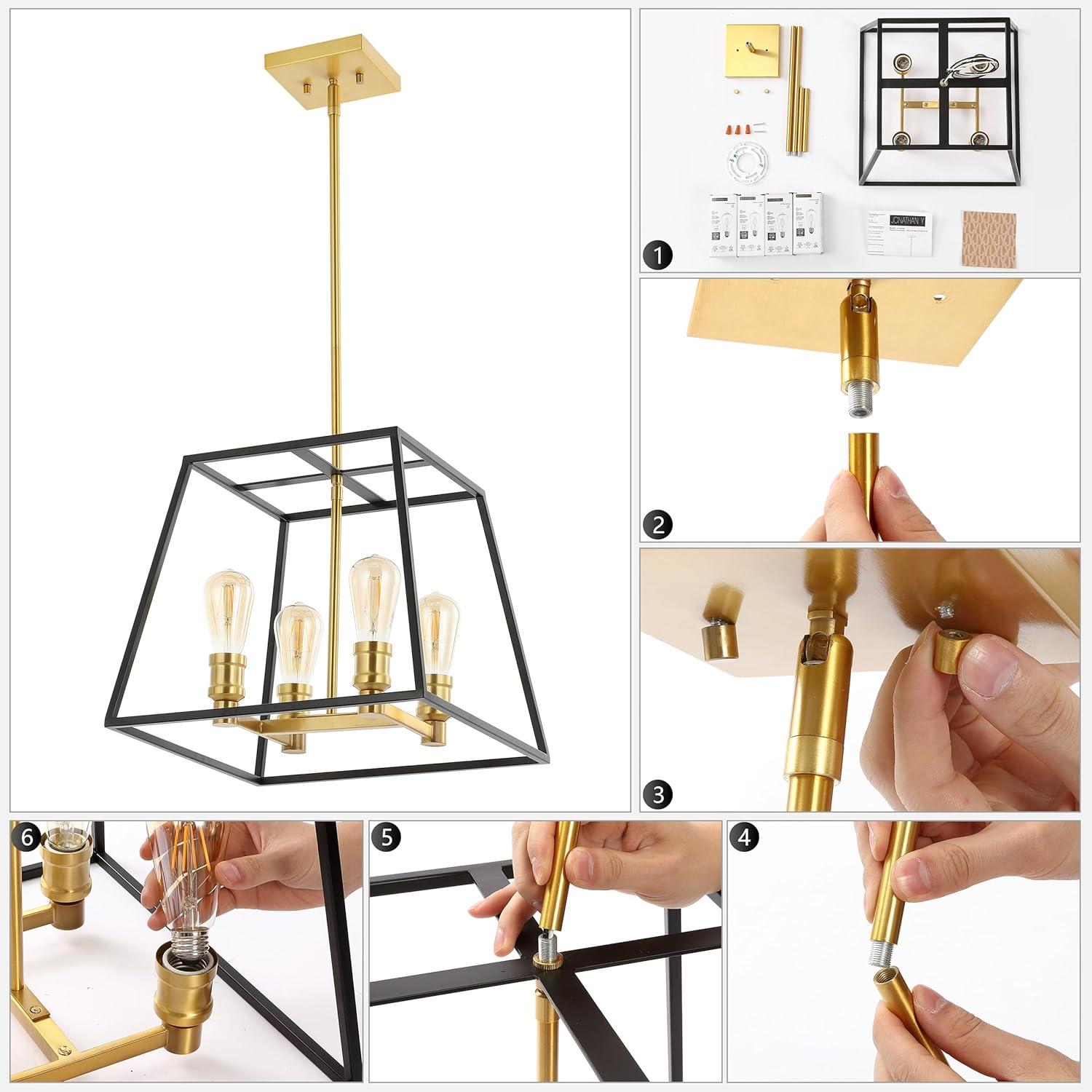 imageJONATHAN Y JYL6509A Girard 925quot 1Light Farmhouse Industrial Iron LED Pendant Modern Minimalist Coastal Bedroom Living Room BlackBrass Gold15 4Light