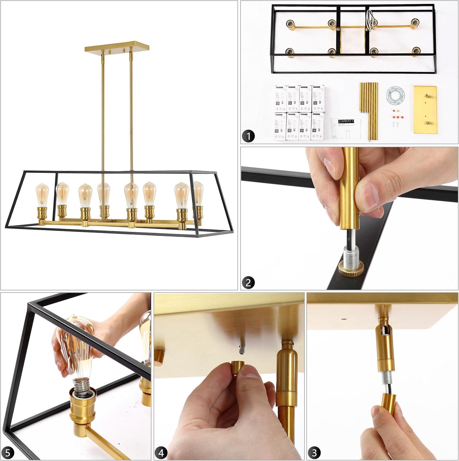 imageJONATHAN Y JYL6509A Girard 925quot 1Light Farmhouse Industrial Iron LED Pendant Modern Minimalist Coastal Bedroom Living Room BlackBrass Gold35 8Light