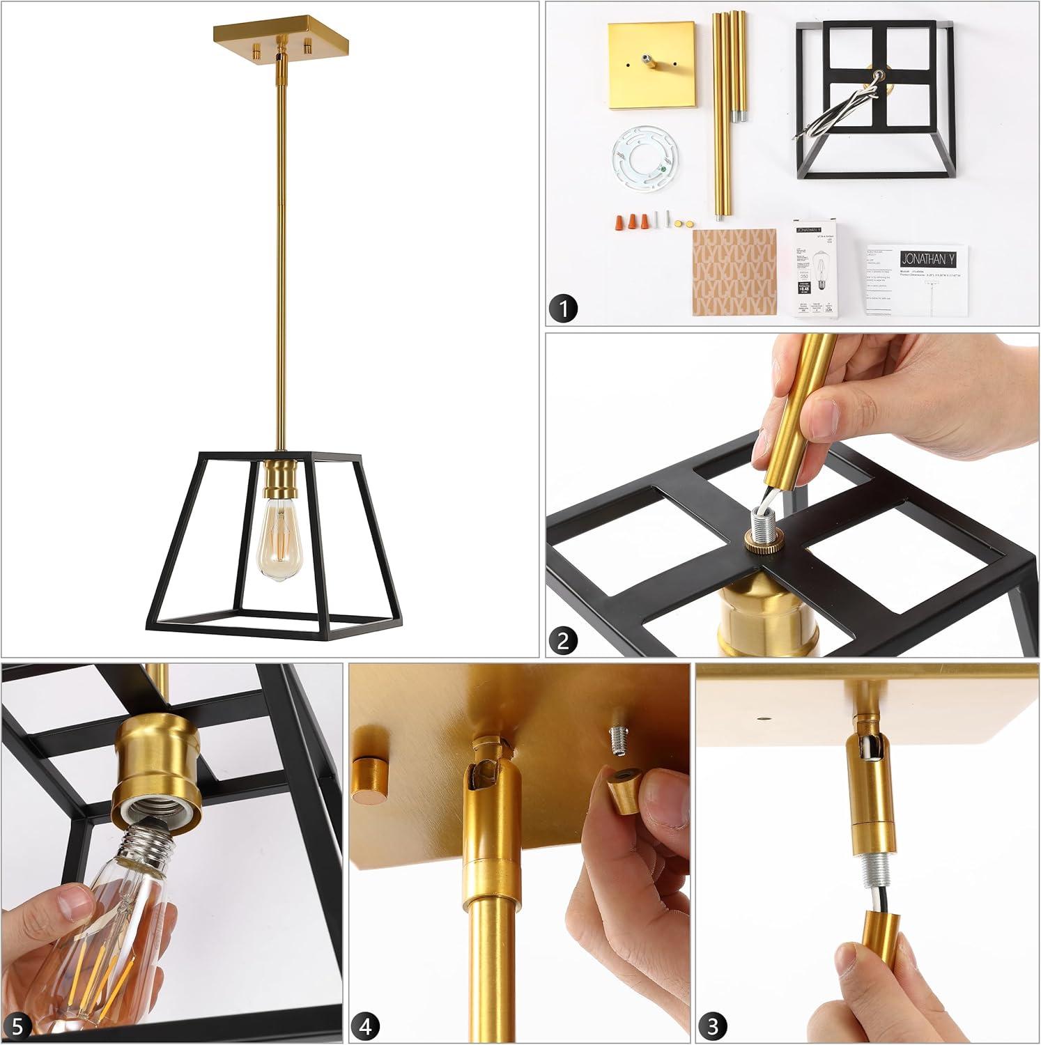 imageJONATHAN Y JYL6509A Girard 925quot 1Light Farmhouse Industrial Iron LED Pendant Modern Minimalist Coastal Bedroom Living Room BlackBrass Gold925 1Light