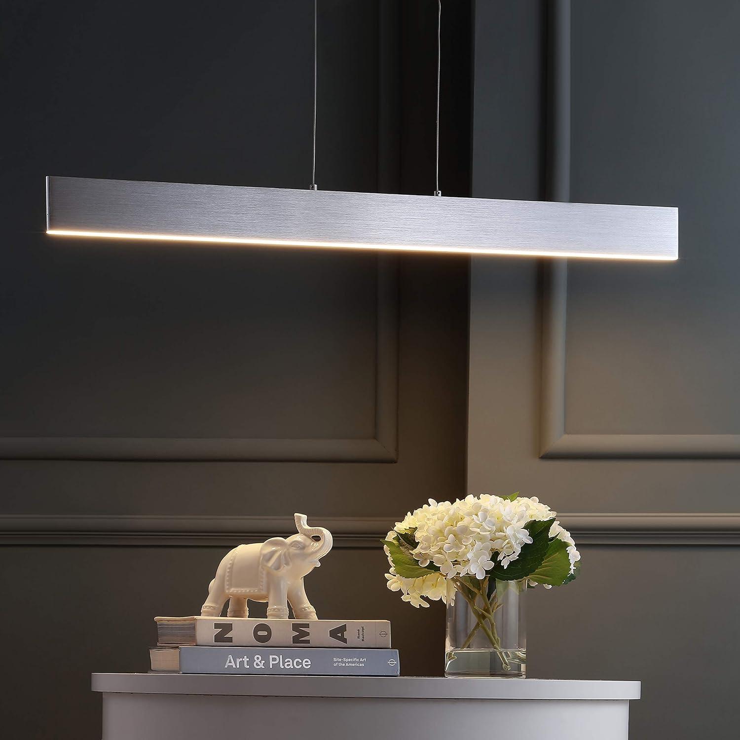 imageJONATHAN Y JYL7019B Draper 40quot Dimmable Adjustable Integrated LED Metal Linear Pendant Minimalistic Modern Contemporary Dining Room Living Room Kitchen Foyer Bedroom Hallway Brushed AluminumBrushed Aluminum